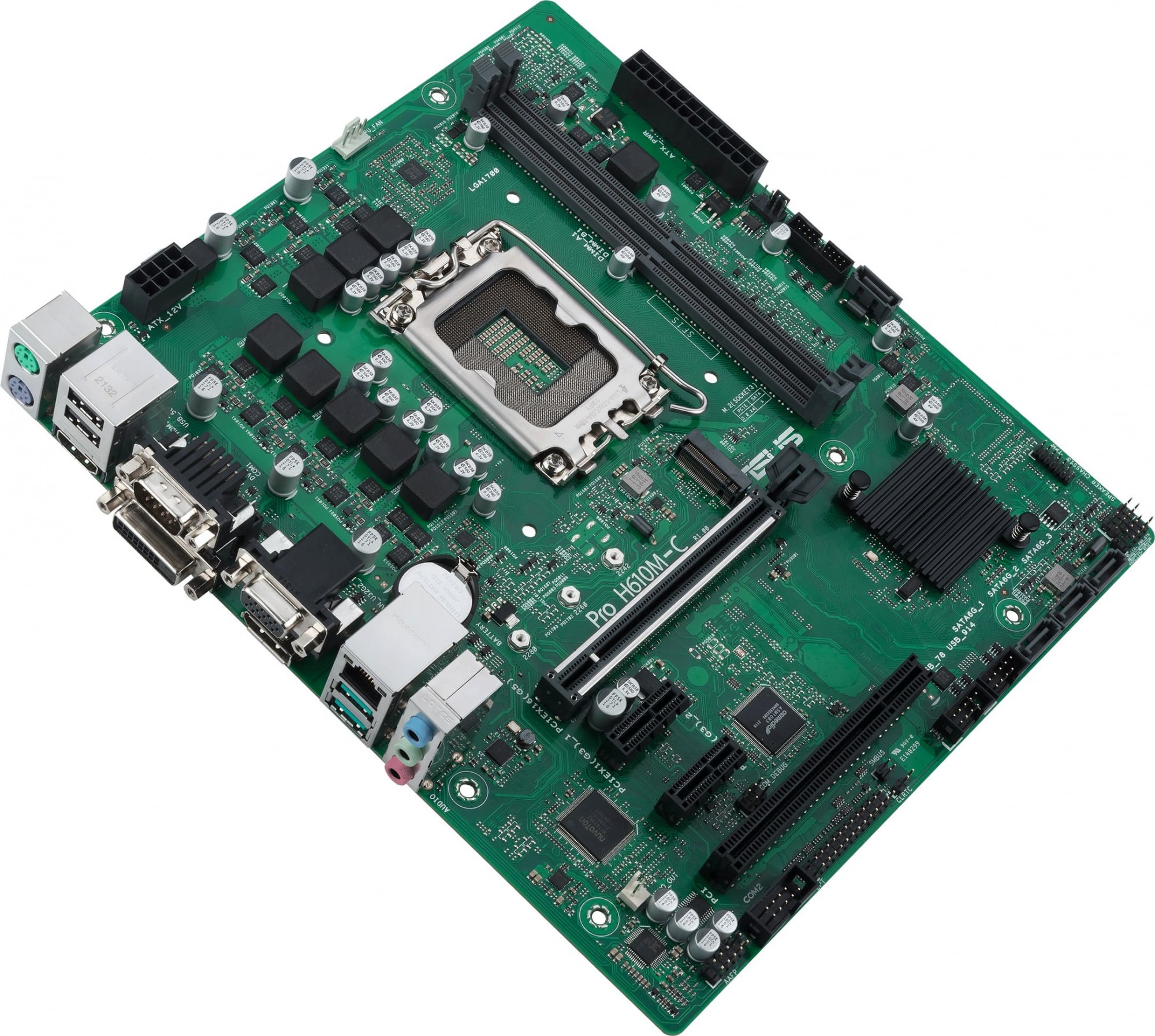 Материнская плата ASUS Pro H610M-C-CSM, LGA 1700, Intel H610, 2xDDR5, 4xSATA, 1xM.2, 1xPCIe 5.0 x16, 2xPCIe x1, 1xPCI, 1xHDMI, 1xDP, 1xDVI-D, 1xVGA, 1x 1Gb LAN, 2xUSB-A 3.2 Gen 2, 2xUSB-A 2.0, 3x3.5 мм, 7.1, mATX