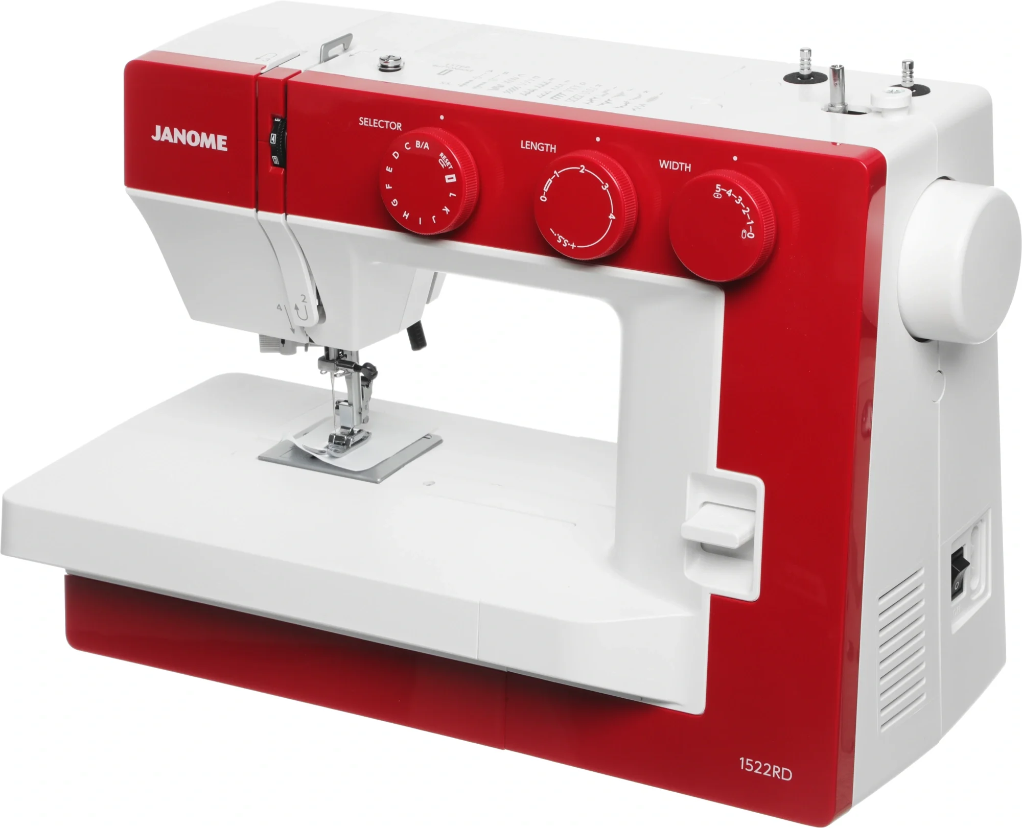 Швейная машина Janome 1522RD 25 операции, петля автомат, верт. челнок, нитевдеватель, мягкий, подарочный набор (шпульки, ножницы, сантиметровая лента, игольница)