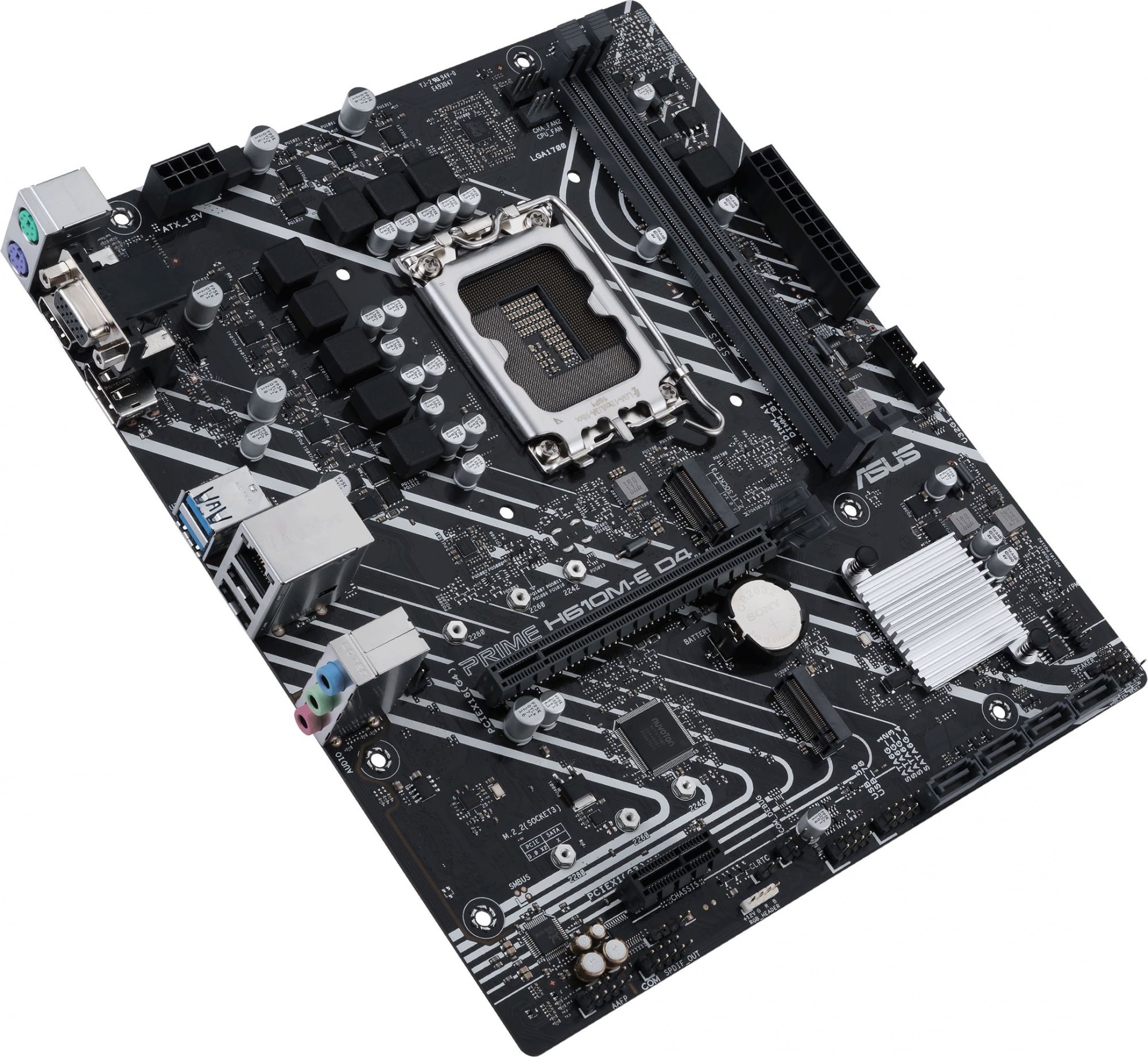 Материнская плата ASUS PRIME H610M-E D4-CSM, LGA 1700, Intel H610, 2xDDR4, 4xSATA, 2xM.2 PCIe 3.0 (x2, x4), 1xPCIe 4.0 x16, 1xPCIe x1, 1xHDMI, 1xDP, 1xVGA, 2xUSB-A 2.0, 2xUSB-A 3.2 Gen 1, 1x 1Gb LAN, 3x3.5 мм, 7.1, mATX