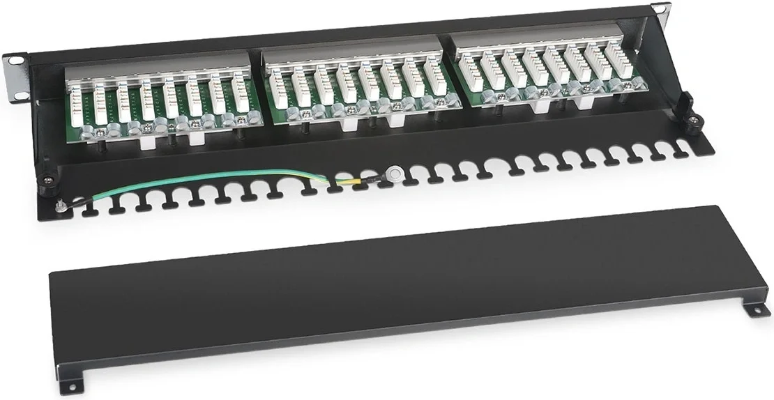 Патч-панель 19" (1U), 24 порта RJ-45, категория 6, экранированная Cabeus PL-24-Cat.6-SH-Dual IDC Патч-панель 19" (1U), 24 порта RJ-45, категория 6, полностью экранированная, с задним кабельным организатором