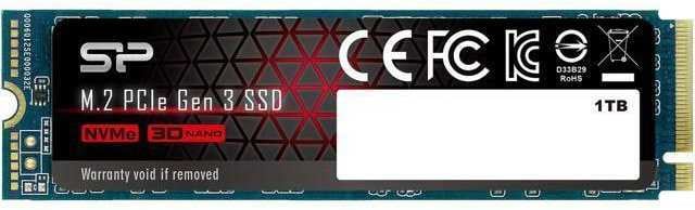 Накопитель SSD Silicon Power P34A80, 1Tb, PCIe 3.0 x4, M.2 2280, NVMe, R/W 3400/3000