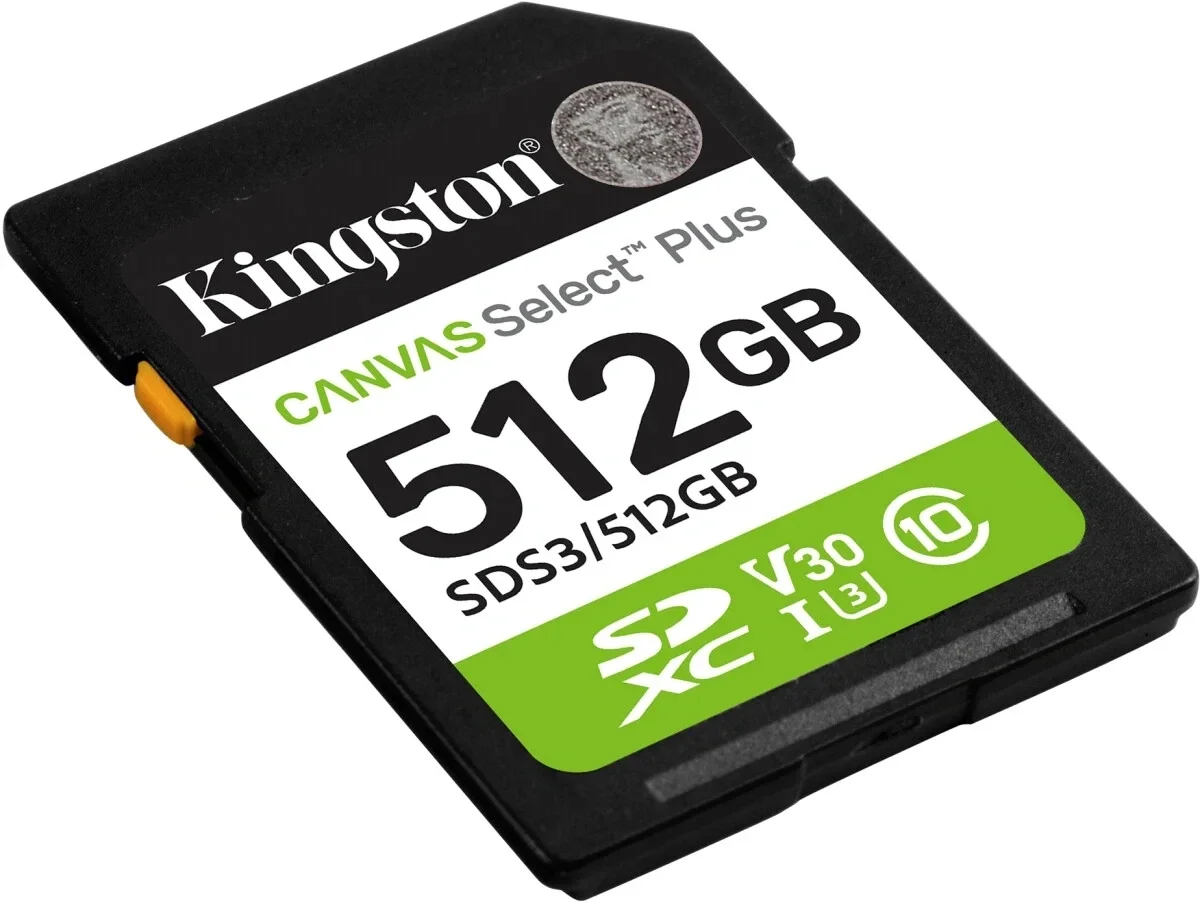 Карта памяти SDXC UHS-I U1 Kingston Canvas Select Plus 512 ГБ, 150 МБ/с, Class 10, SDS3/512GB, 1 шт., без адаптера