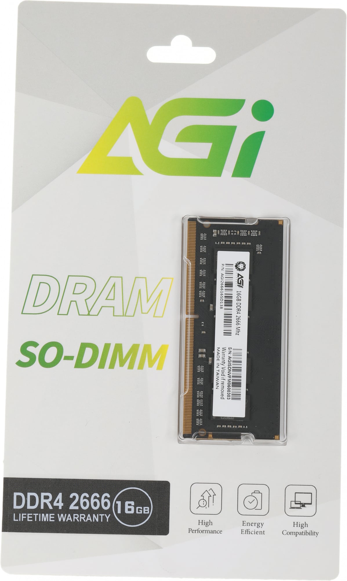 Память DDR4 16Gb 2666MHz AGi AGI266616SD138 SD138 RTL PC4-21300 CL19 SO-DIMM  260-pin 1.2В Ret