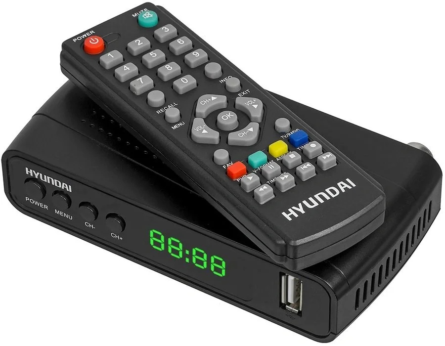 Приставка для цифрового ТВ Hyundai H-DVB520 черный + WiFi-адаптер, DVB-T2, DVB-T, DVB-C, HDMI, USB 2.0 х2