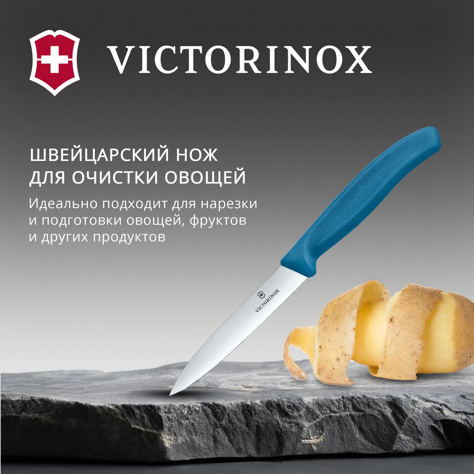 Нож кухонный Victorinox Swiss Classic (6.7702.C1) стальной универсальный для чистки овощей и фруктов лезв.100мм прямая заточка синий