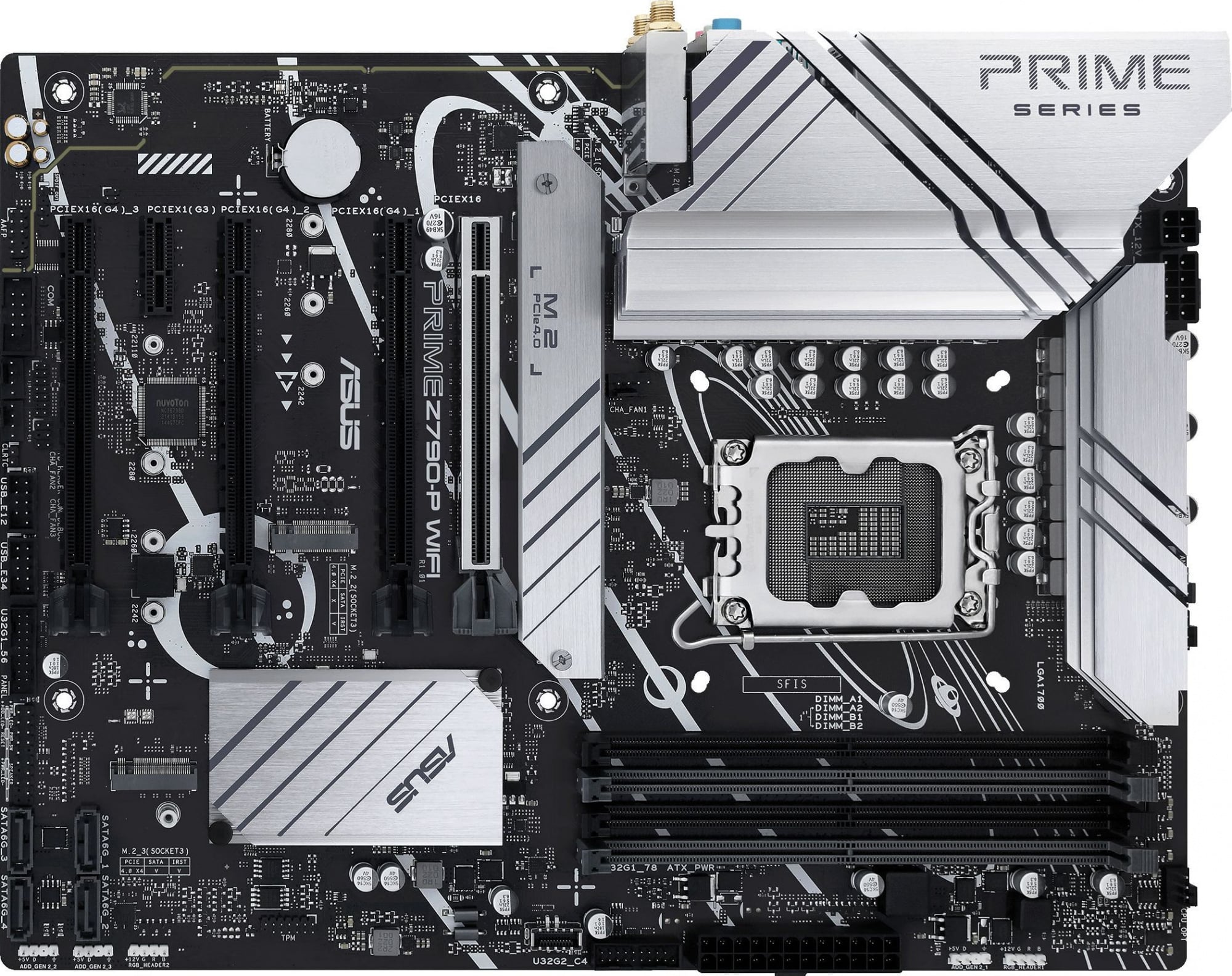Материнская плата Asus - PRIME Z790-P WIFI, ATX, Intel Z790, 1xLGA 1700, 4xDDR5 до 128ГБ, 1x2.5GbE, audio, M.2, Wi-Fi, Bluetooth, HDMI, DP, 1xPS/2, 4xSATA, 4xUSB2.0, 3xUSB3.2, 1xUSB3.2 Type C, PRIME Z790-P WIFI