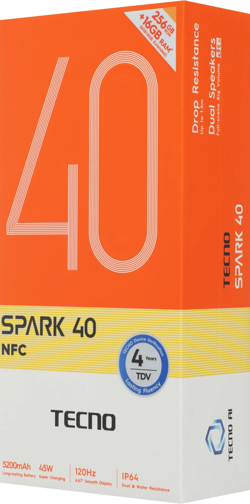 Смартфон Tecno Spark 40 256Gb 8Gb белый моноблок 3G 4G 2Sim 6.67" 720x1600 Android 15 50Mpix 802.11 a/b/g/n/ac/ax NFC GPS GSM900/1800 GSM1900 Protect FM microSD max1024Gb