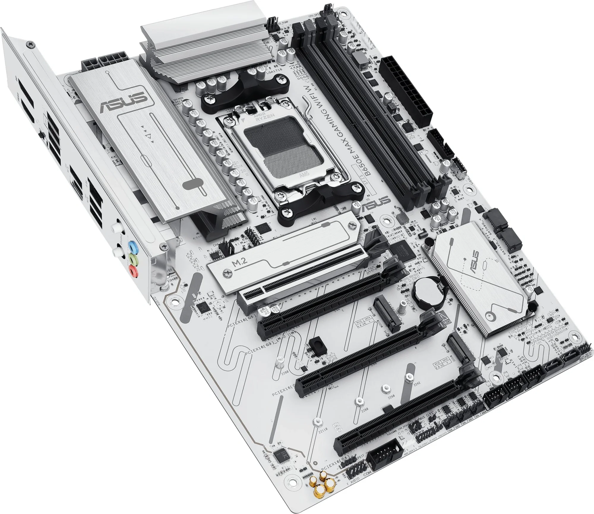 ASUS B650E MAX GAMING WIFI W (SocketAM5, ATX, 4xDDR5(256GB), DP/HDMI, 1xPCIe 5.0x16/1xPCIe 4.0x16, 2xPCIe 3.0x16, 1xLAN (2.5GbE), Wi-Fi, BT, 4xSATA 6Gb/s, 3xM.2, 1xType-C, 5xUSB 3.2, 2xUSB 2.0)