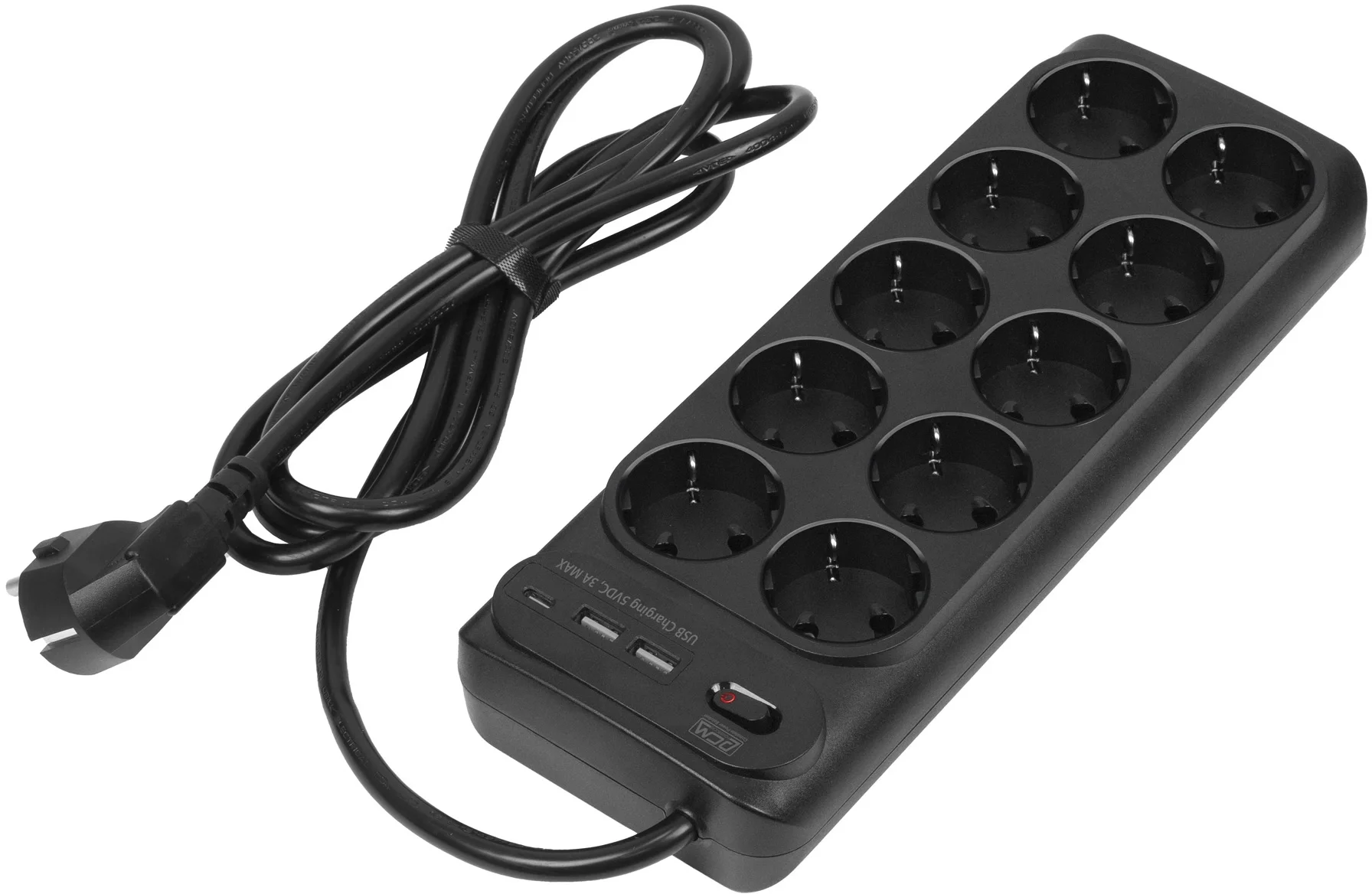 Сетевой фильтр Powercom SP-10 USB2A1СB 1.8м 1.8м (10 розеток) черный (коробка)