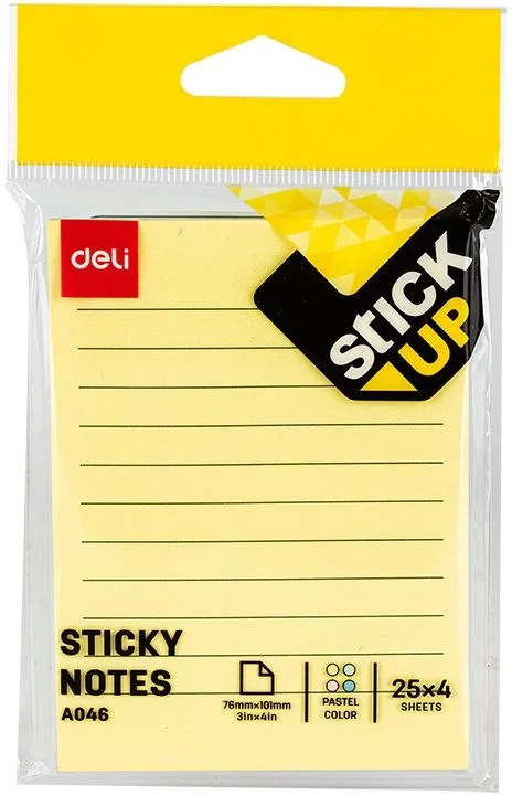 Блок самоклеящийся бумажный Deli Stick UP EA046 76x101 мм, 100 листов, пастель, ассорти, 4 цвета в упаковке, в линейку (упаковка: 4 шт)