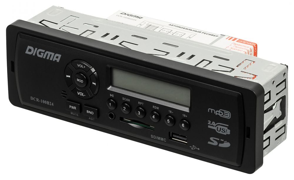 Digma <DCR-100B24> Автомагнитола (4x45W,  FM, USB, SD)