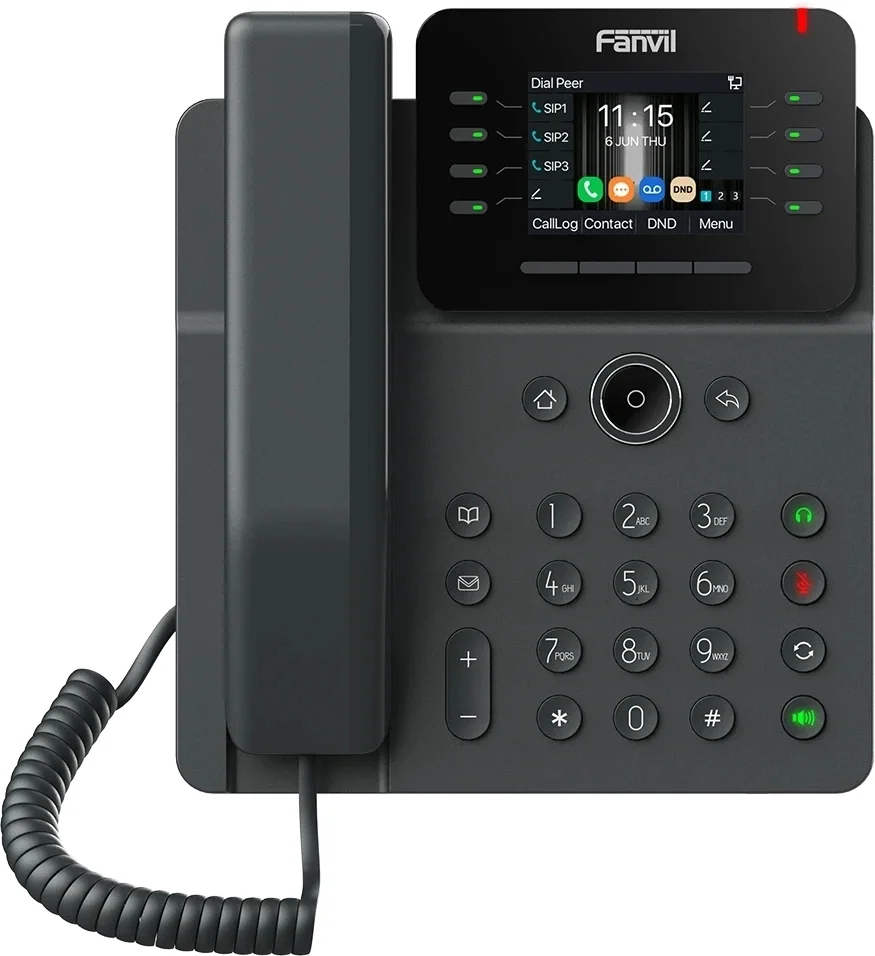 SIP-Телефон Fanvil V62G (Замена X303G), 12 SIP-акк., 2,8", 320x240 Цвет. экран, POE, БП в комп., 2x1 Gbps, Чёрный