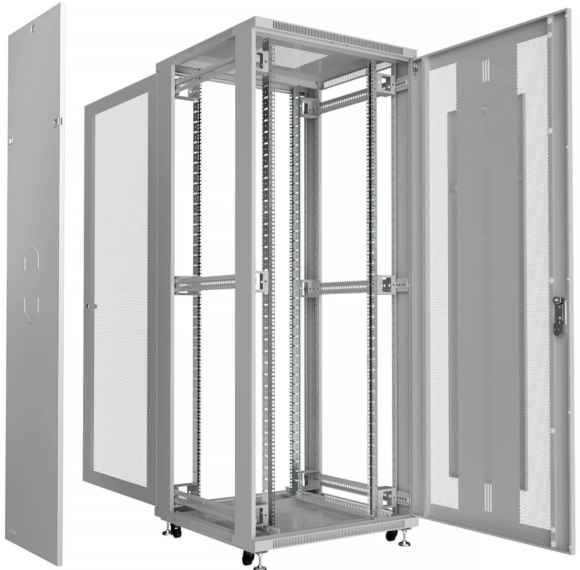 Cabeus ND-05C-42U80/100 Шкаф монтажный телекоммуникационный 19" напольный для распределительного и серверного оборудования 42U 800x1000x2055mm (ШхГхВ) передняя и задняя перфорированные двери, ручка с замком, цвет серый (RAL 7035)