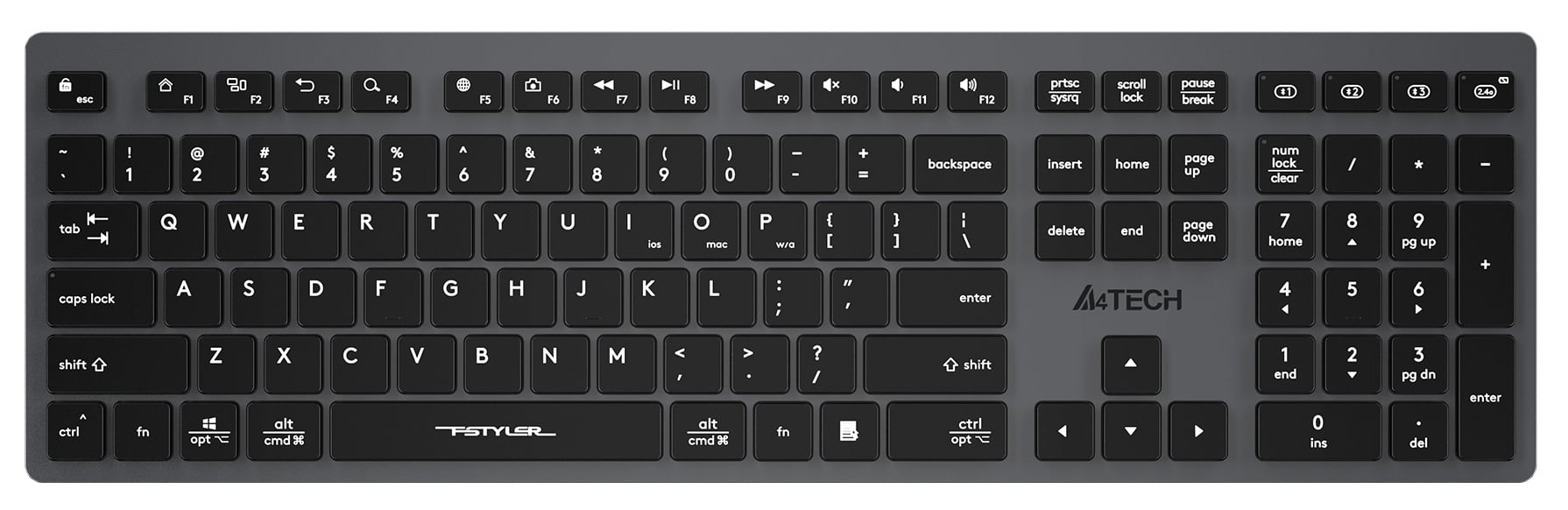 Клавиатура A4Tech FBX50C черный USB беспроводная BT/Radio slim Multimedia (FBX50C GREY)