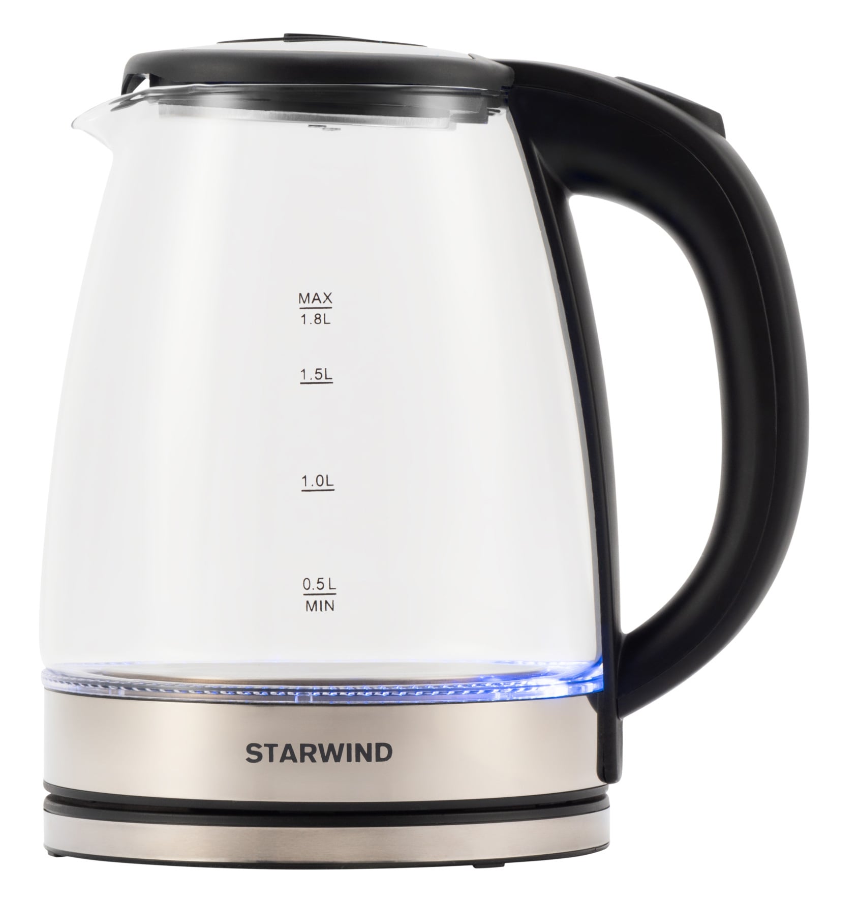 Чайник электрический Starwind SKG4777 1.8 л, 2000 Вт, черный/прозрачный (корпус: стекло)