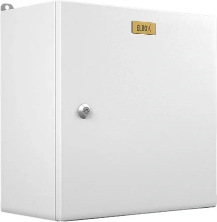 Шкаф электротехнический Elbox EMW-400.400.150-1-IP66 монтаж.пан. одноствор. настенный 400мм 400мм 150мм 135мм IP66 IK10 несъемн.бок.пан. 50кг серый металл уличный всепогодный антиванадальный