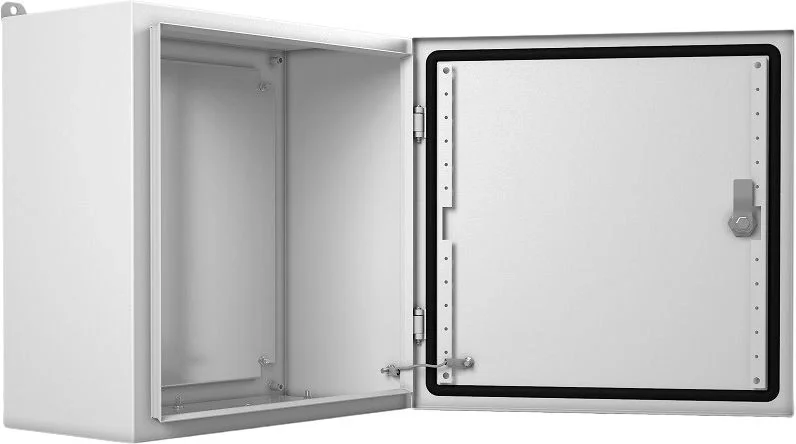 Шкаф электротехнический Elbox EMW-400.400.150-1-IP66 монтаж.пан. одноствор. настенный 400мм 400мм 150мм 135мм IP66 IK10 несъемн.бок.пан. 50кг серый металл уличный всепогодный антиванадальный