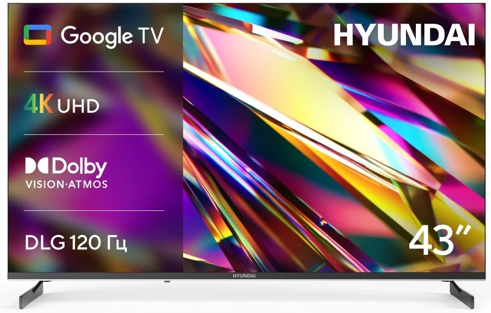 Телевизор LED Hyundai 43" H-LED43BU7011 Google TV Frameless Metal черный/черный 4K Ultra HD 60Hz MEMC DVB-T DVB-T2 DVB-C DVB-S DVB-S2 USB WiFi Smart TV