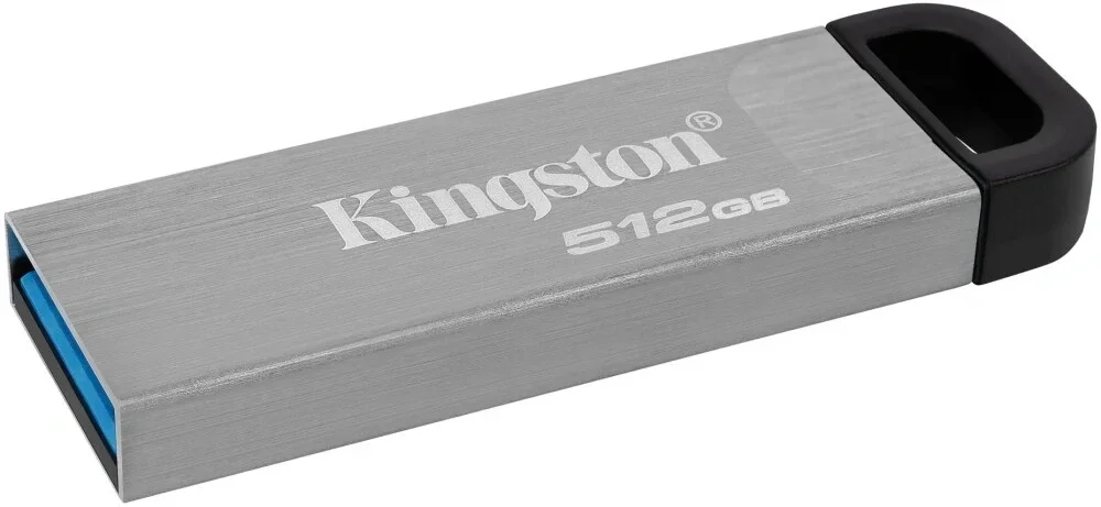 Флешка USB Kingston DataTraveler Kyson (DTKN/512Gb), 512Gb, USB 3.2 Gen 1, R/W 200/60, серебристый/черный