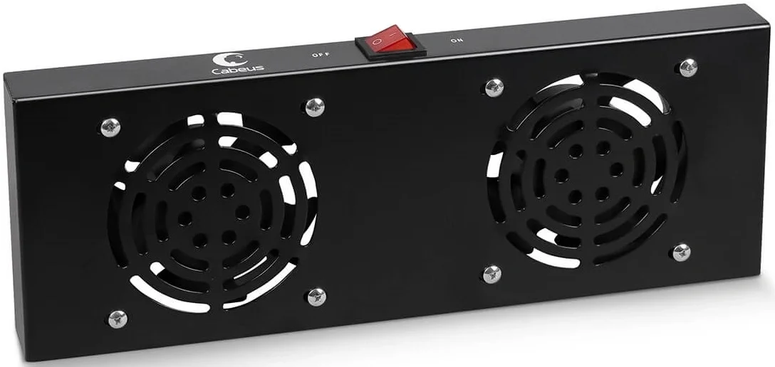 Cabeus TRAY-FAN2-BK Модуль вентиляторный с 2-я вентиляторами для установки в настенные шкафы серии SH-05F, цвет черный (RAL9004)