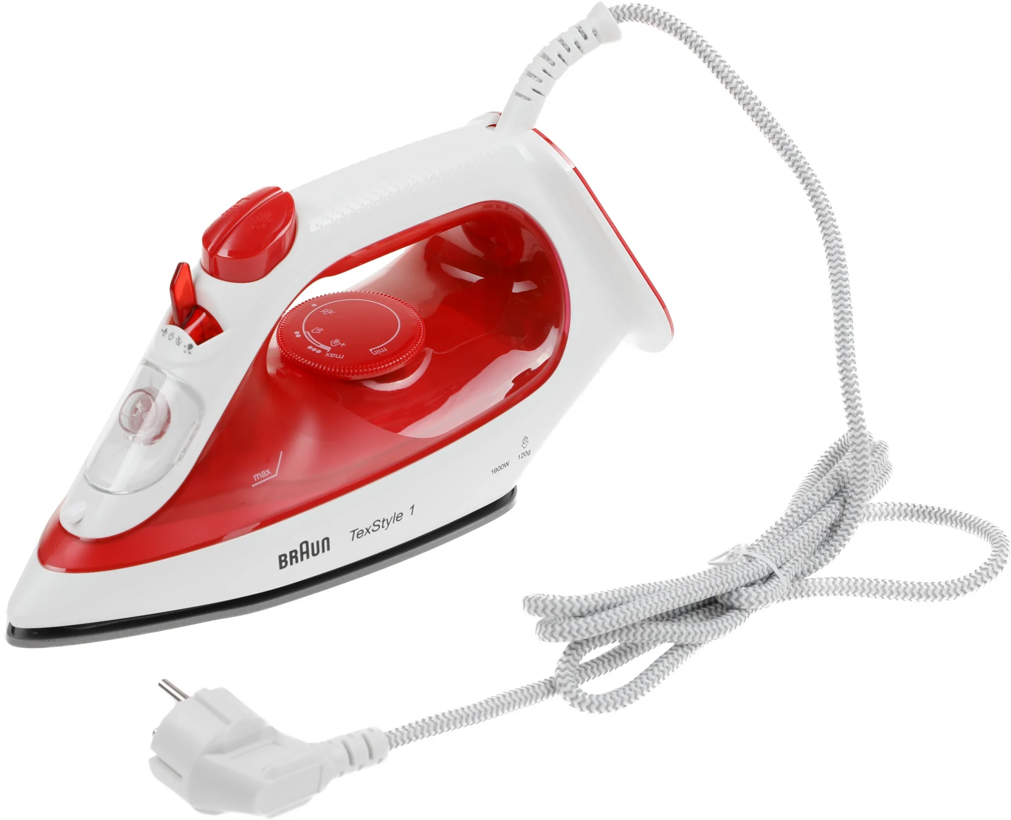 Braun Утюг Braun TexStyle 1 SI1019RD белый/красный (1900 Вт/ подошва - керамика/ паровой удар - 120 г/мин/1,9 м)