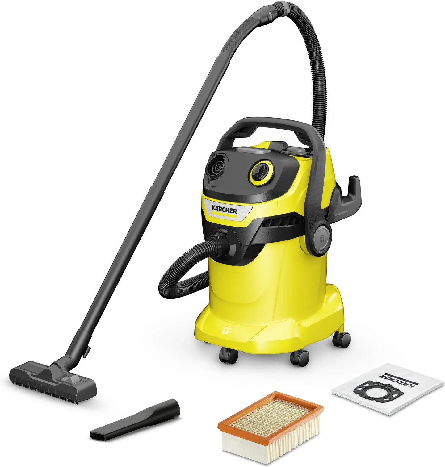 Строительный пылесос Karcher WD 5 V-25/5/22 желтый, 1100 Вт, уборка сухая/сбор воды, пылесборник мешок/контейнер, 25 л