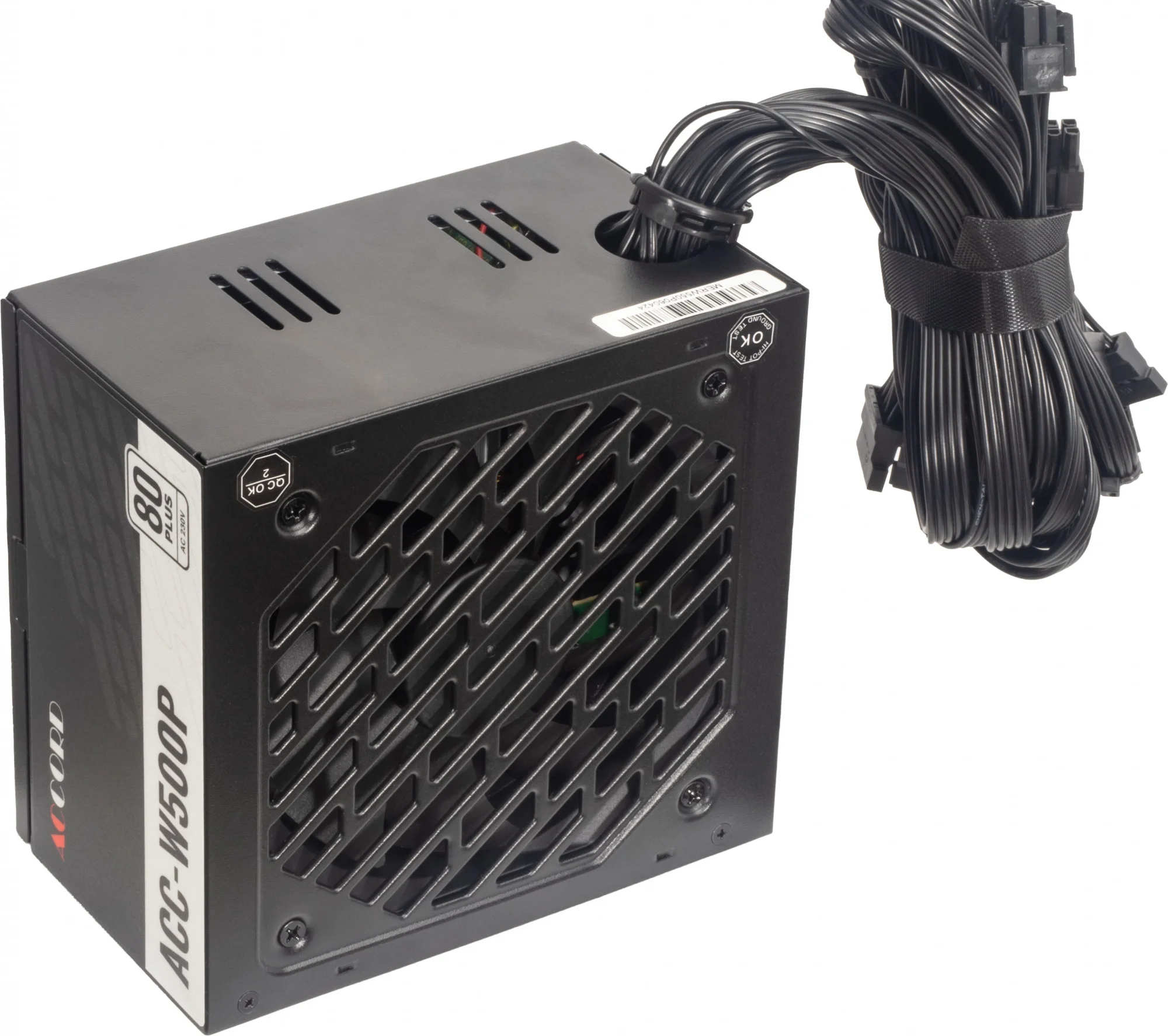 Accord Блок питания Accord  500W ACC-W500P 80 PLUS®  ATX  12cm fan, 20+4pin, 1x(4+4)pin, 2xPCI-E, 6xSATA, 2xIDE, black