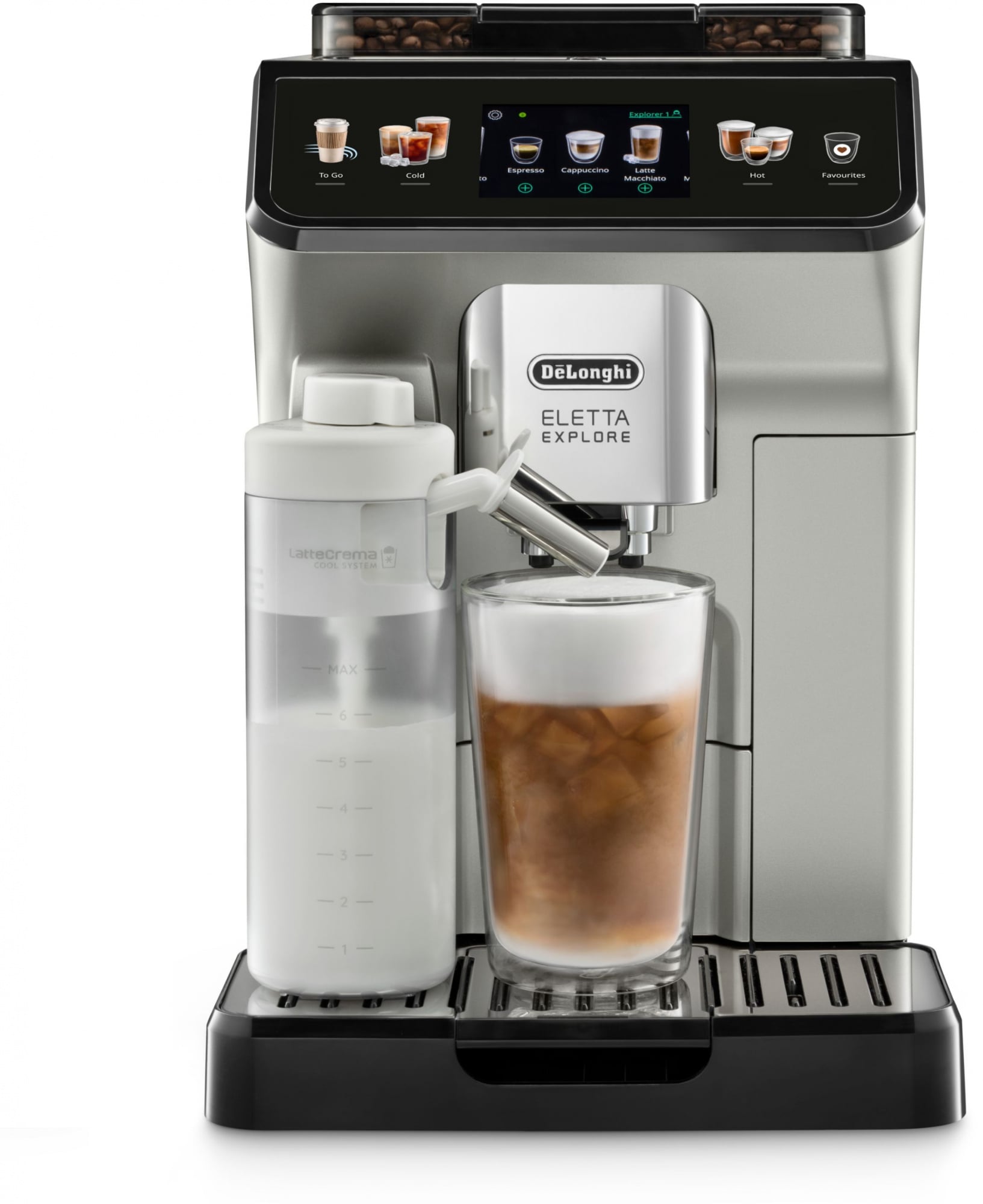 0132217070 Кофемашина Delonghi Eletta Explore  ECAM450.55.S 1450Вт серебристый/черный