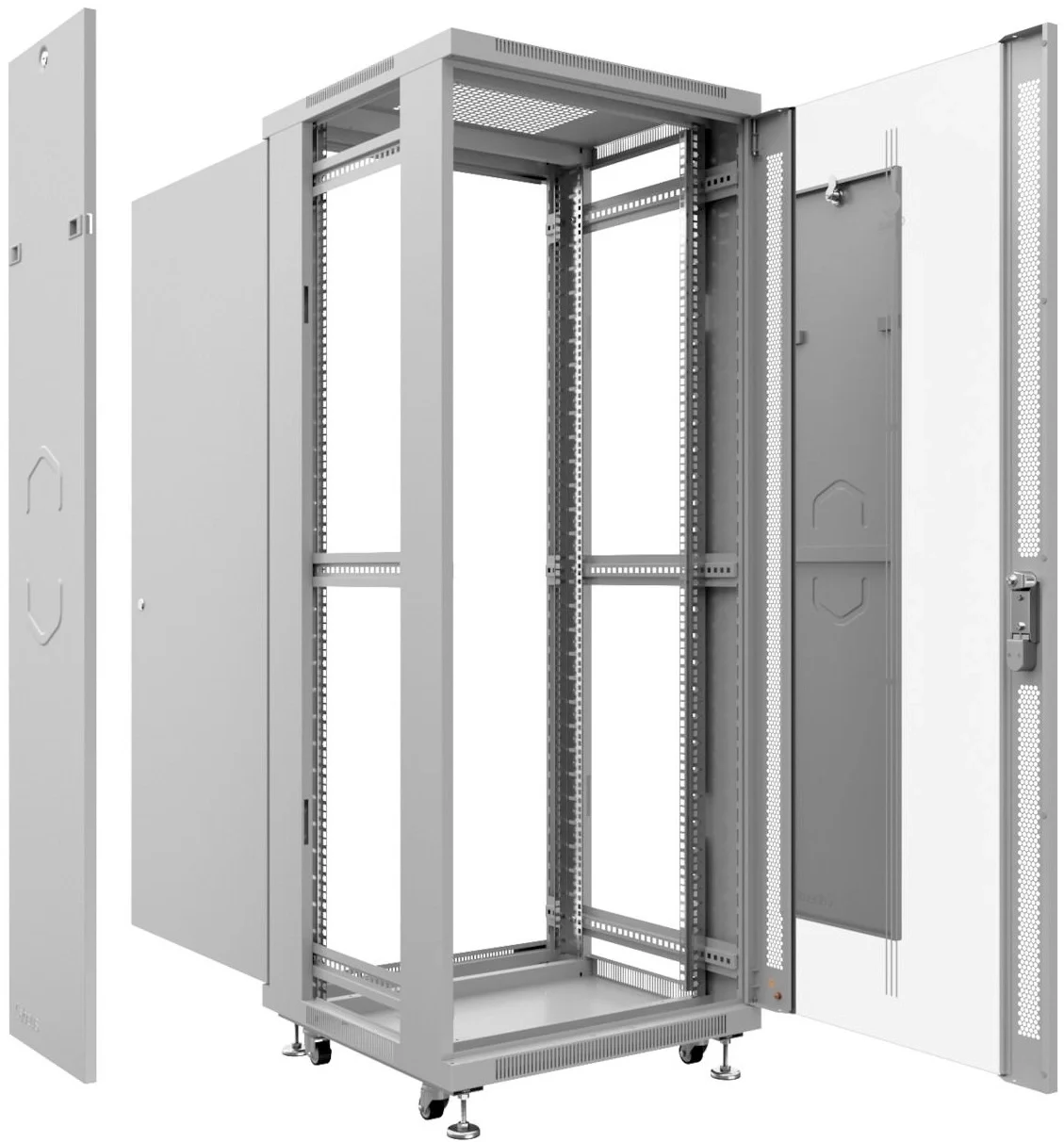 Cabeus SH-05C-12U60/60 Шкаф монтажный телекоммуникационный 19" напольный для распределительного и серверного оборудования 12U 600x600x730mm (ШхГхВ) передняя стеклянная и задняя сплошная металлическая двери, ручка с замком, цвет серый (RAL 7035)