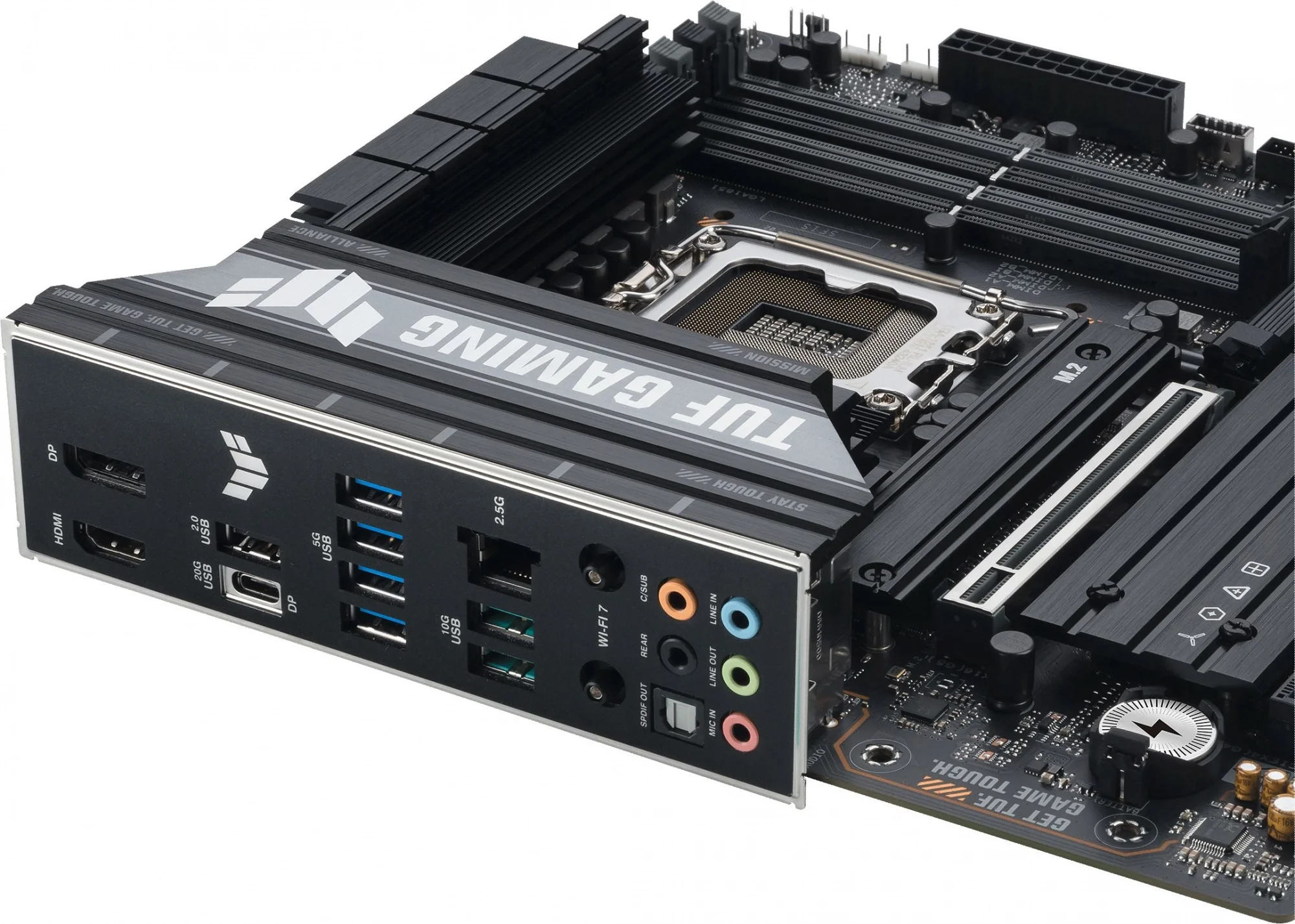 ASUS TUF GAMING B860M-PLUS WIFI (Socket 1851, ATX, 4xDDR5(256GB), DP/HDMI, 1xPCIe 5.0x16/1xPCIe 4.0x16/1xPCIe 4.0x1, 1xLAN(2.5GbE), Wi-Fi7, BT, 4xSATA 6Gb/s, 3xM.2, 1xType-C, 5xUSB 3.2, 2xUSB 2.0)