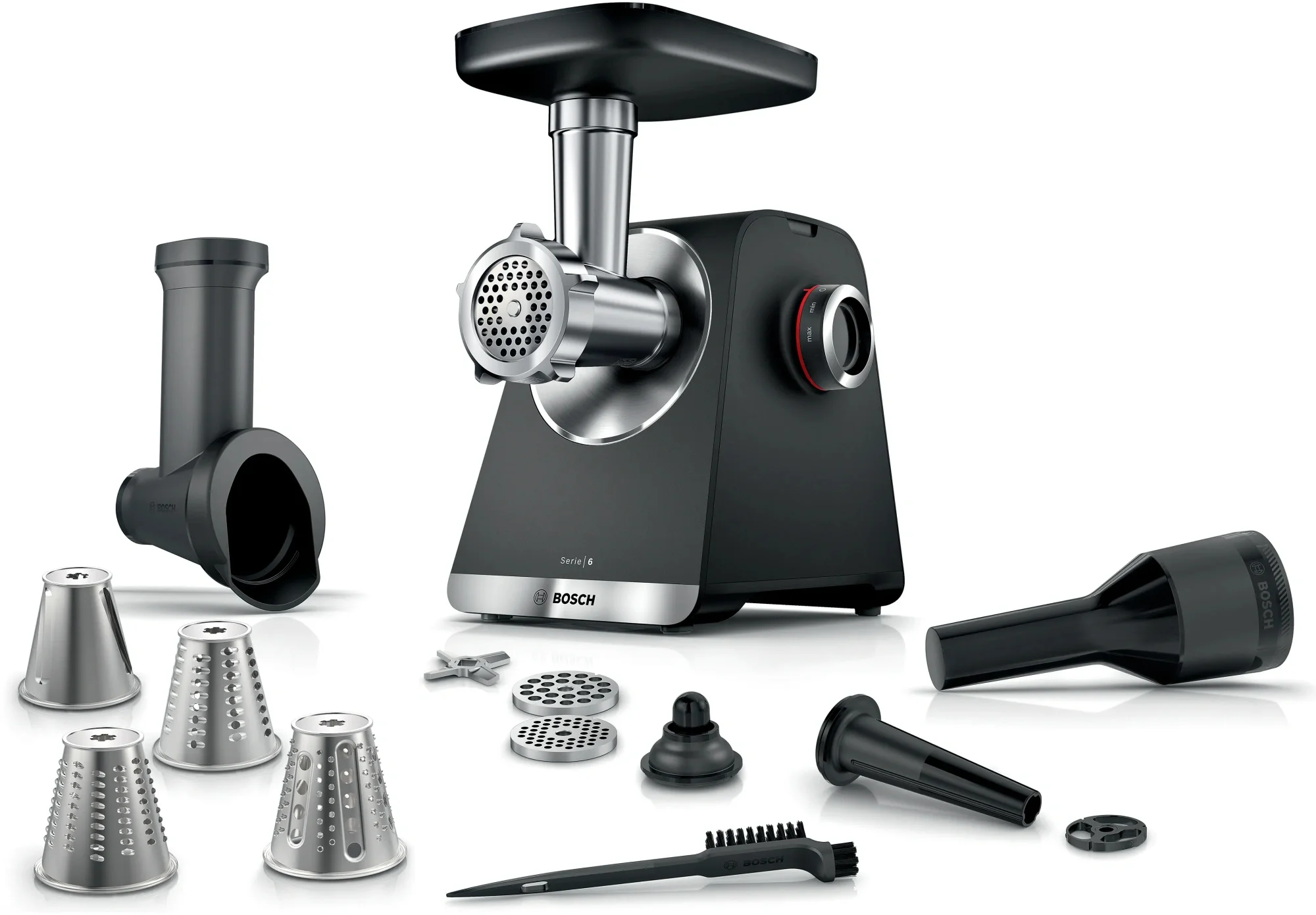 Мясорубка электрическая Bosch MFWS640B черный, 2100 Вт, 3.5 кг/мин, реверс, насадки - 9