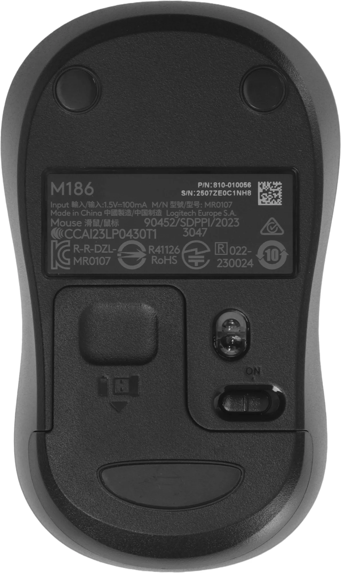 Мышь Logitech M186 черный/серый оптическая 1000dpi беспров. USB для ноутбука 2but (910-004131)