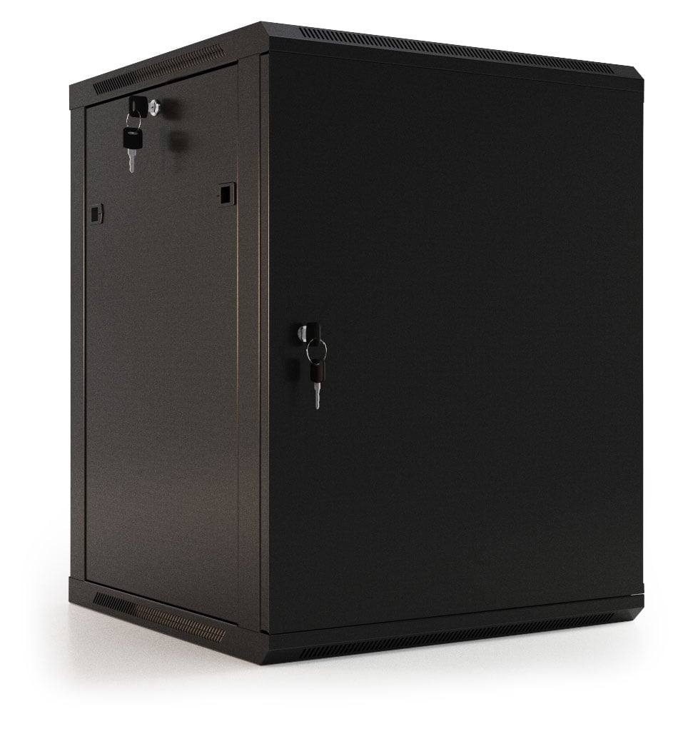 Hyperline TWB-0945-SR-RAL9004 шкаф настенный 19-дюймовый (19"), 9U, 500x600x450 мм, металлическая передняя дверь с замком, две боковые панели, цвет черный (RAL 9004) (разобранный)