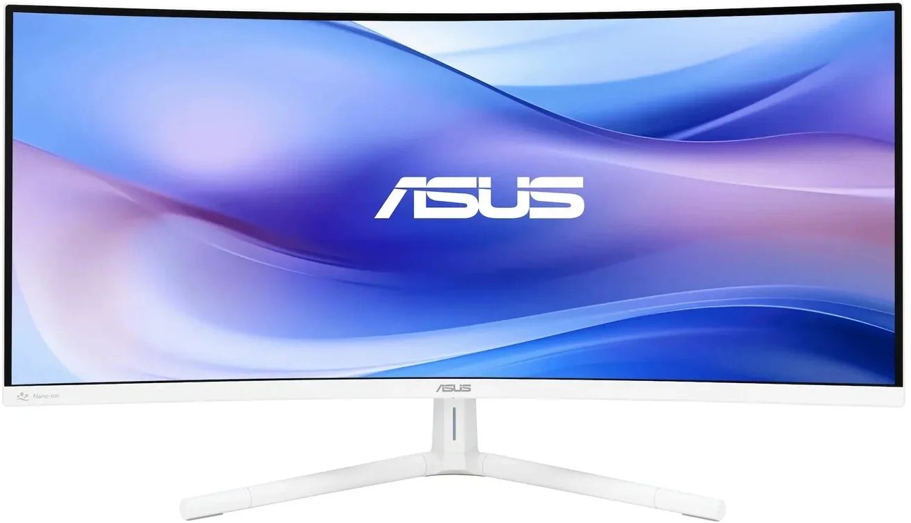 Монитор 34" ASUS VU34WCIP-W VA 3440x1440, 100 Гц, 1 мс, 21:9, 300 кд/м², HDMI 2.0, DP 1.4, USB-C (65 Вт), 3.5 Jack, USB Hub (4x USB 3.0), HDR10, изогнутый экран (1500R), динамики (2x2 Вт), белый