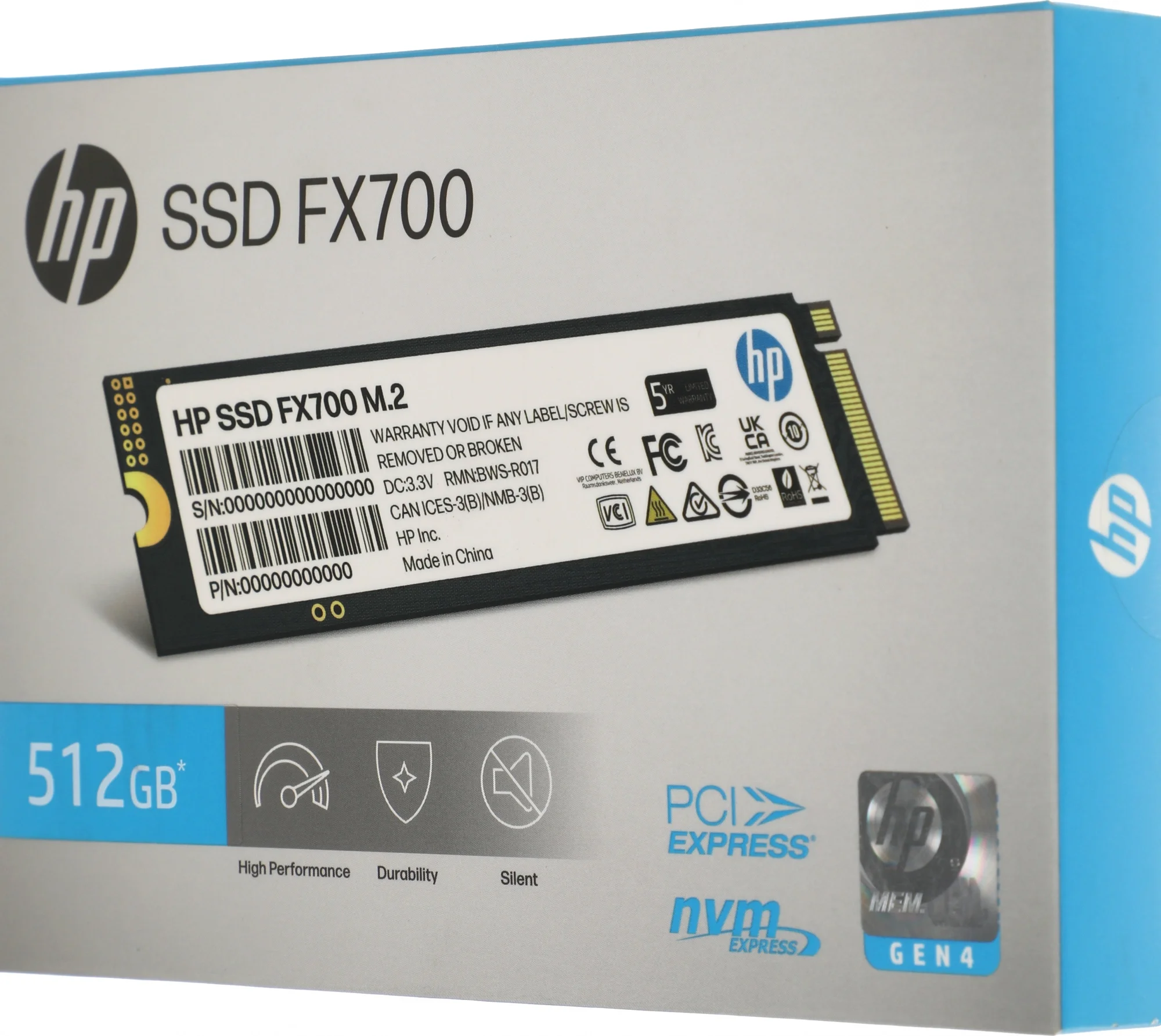 SSD M.2 HP 512Gb FX700 Series <8U2N1AA#ABB> (PCI-E 4.0 x4, up to 6300/3100MBs, 3D  NAND, 200TBW) h/s