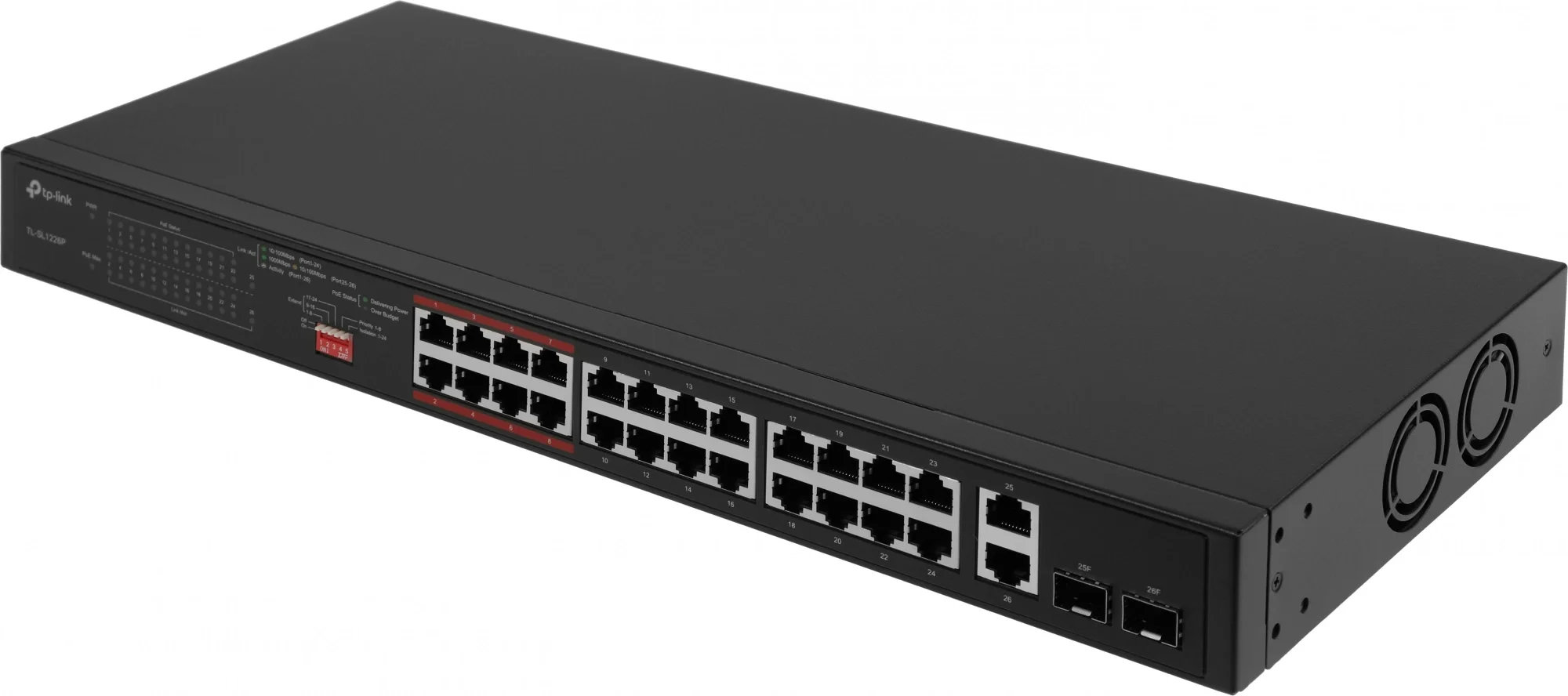 Коммутатор TP-Link TL-SL1226P, 24×10/100 PoE+, 2×GbE Combo/SFP, 250 Вт, 1U