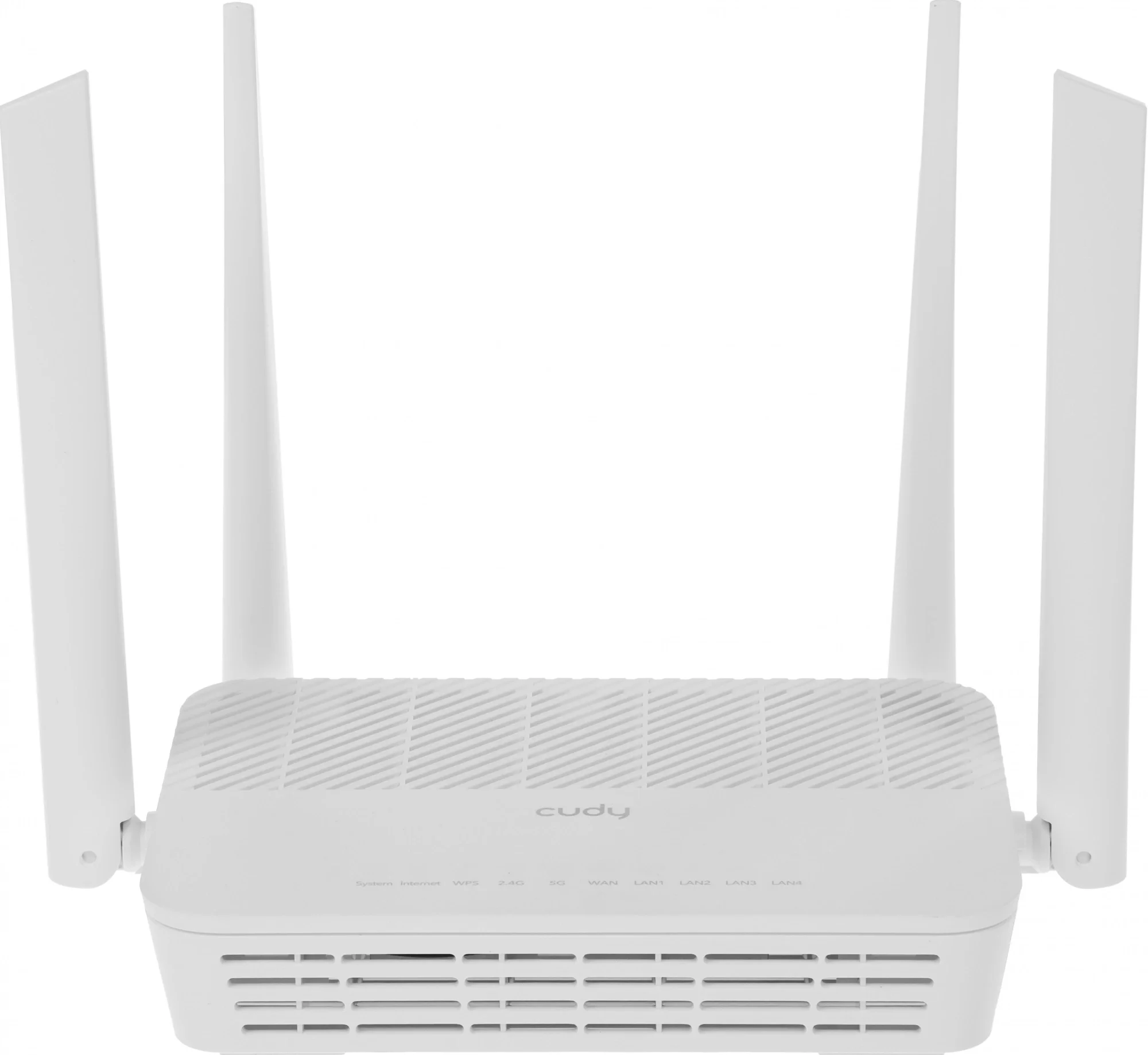 Маршрутизатор/ AX3000 Gigabit Dual Band Wi-Fi 6 Mesh Router, Chipset MT7981BA+MT7976CN+MT7531AE, 802.11ax/ac/a/b/g/n, 2402Mbps at 5GHz + 574Mbps at 2.4GHz, 5 x 10/100/1000Mbps Ports, 4 x 5dBi fixed antennas, WiFi router/AP/ Repeater/WISP Mode, PPTP/L2TP/OpenVPN/WireGuard, MU-MIMO, Guest network, WPS, DDNS,  IPv6, IPTV, WOL,WPA3, TR069/TR098/TR111/TR181,  Cudy Mesh, Cudy APP