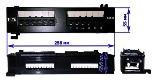 Патч-панель LANMASTER - TWT-PP, 12-ports, кат. 5e, UTP, RJ-45, 110, цвет чёрный, TWT-PP12UTP-H