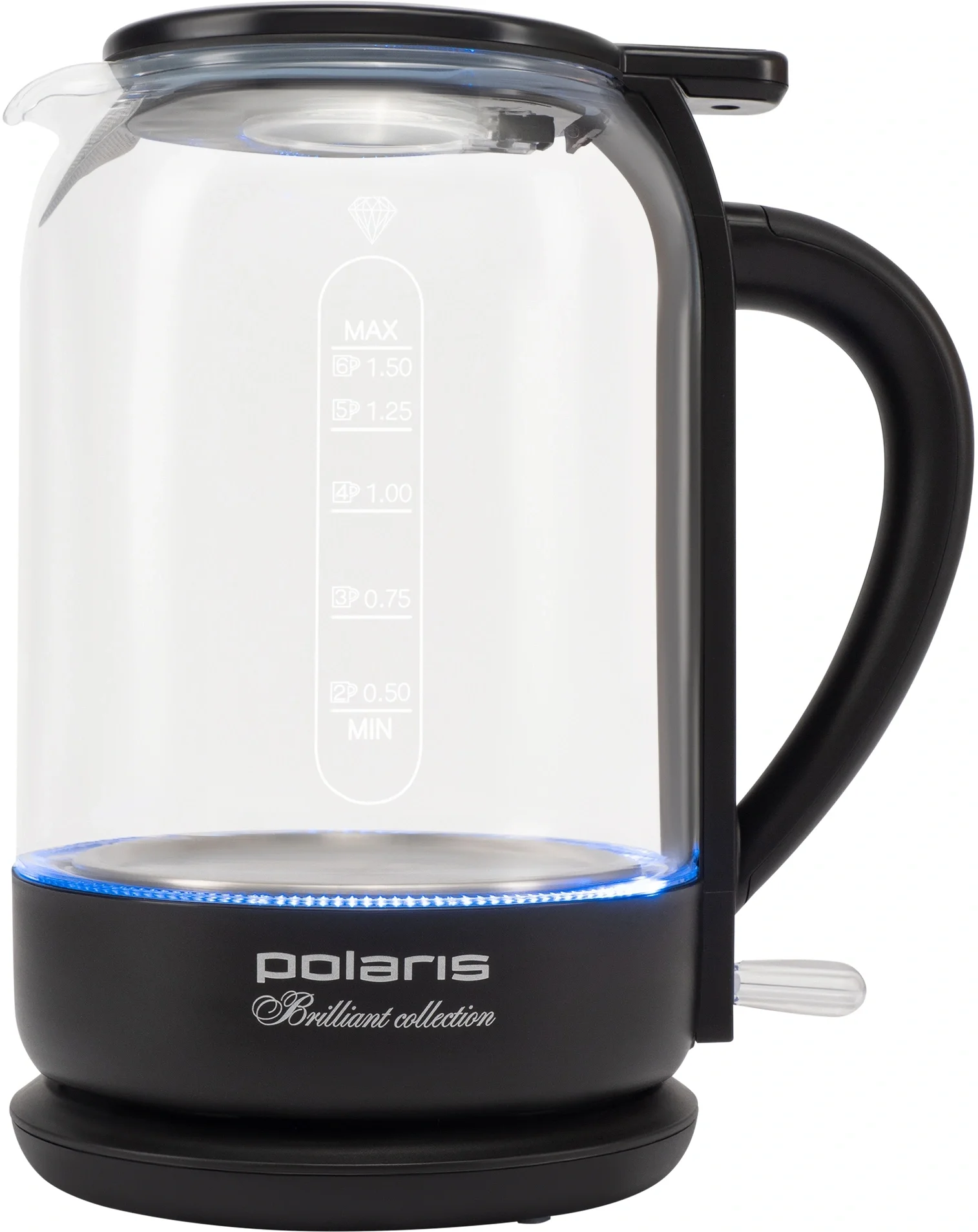 Чайник электрический Polaris PWK 1753CGL 1.5л. 1950Вт белый/черный корпус: стекло/металл/пластик