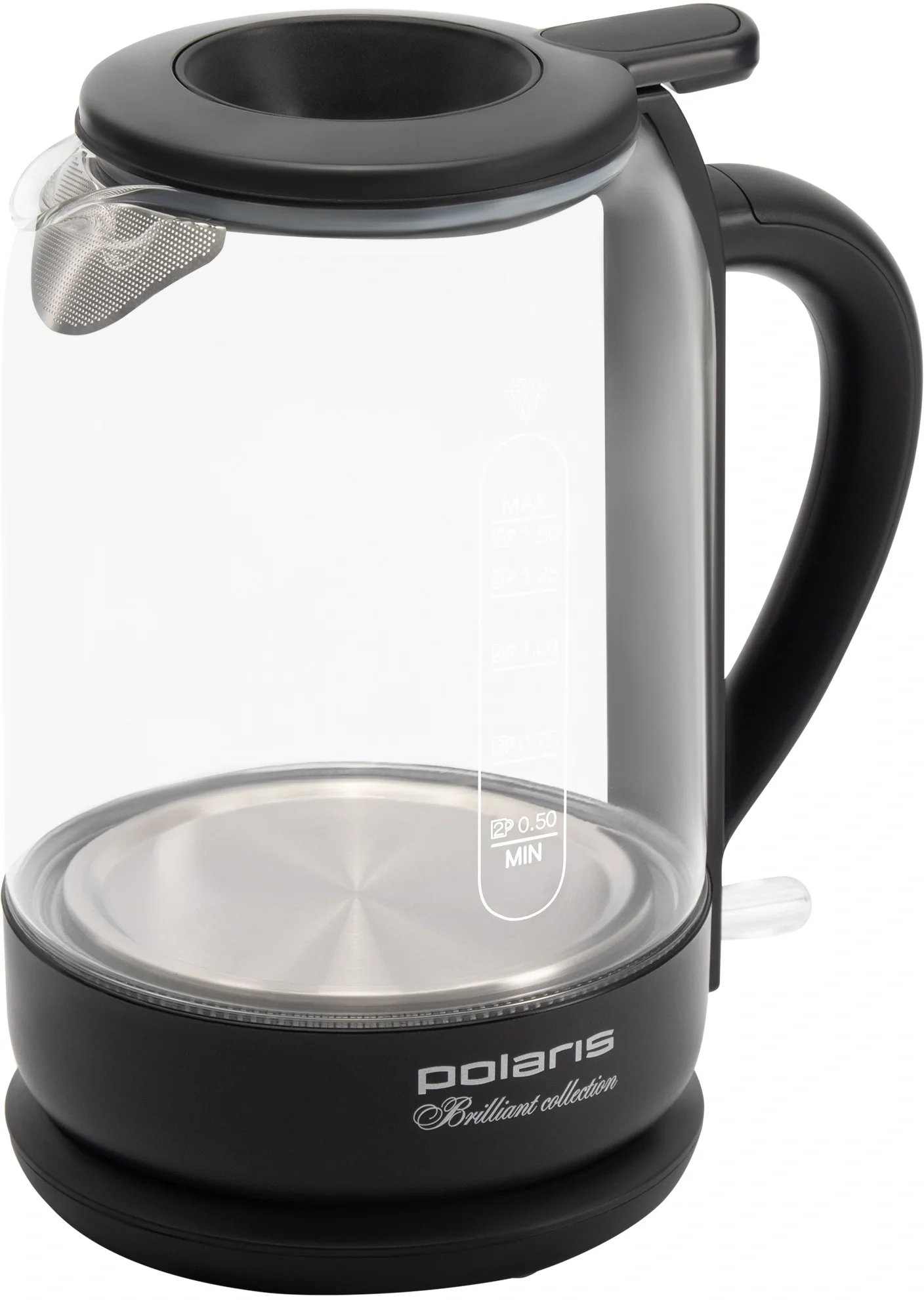 Чайник электрический Polaris PWK 1753CGL 1.5л. 1950Вт белый/черный корпус: стекло/металл/пластик