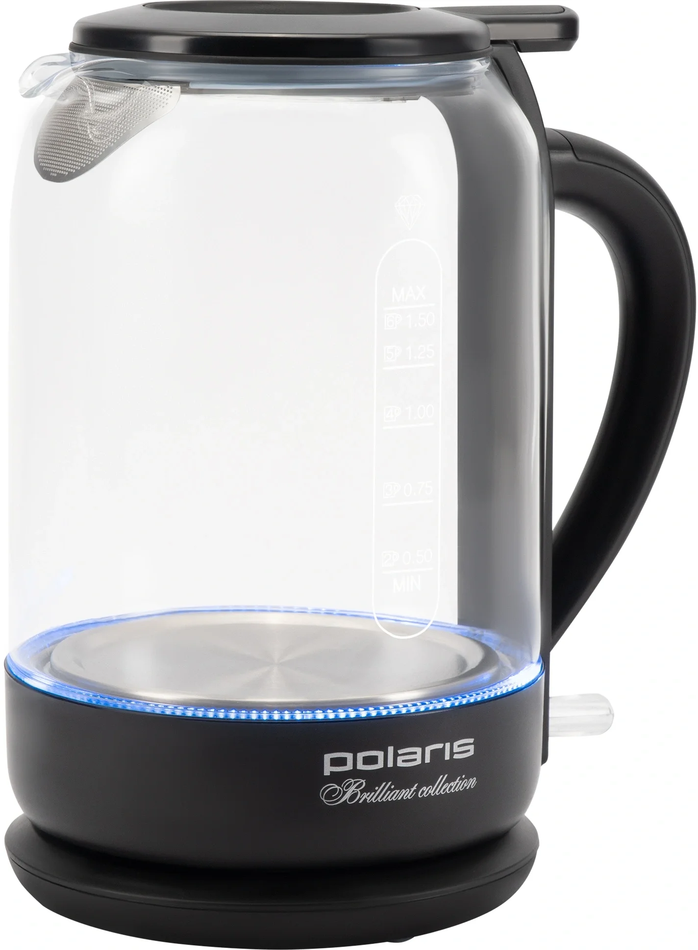Чайник электрический Polaris PWK 1753CGL 1.5л. 1950Вт белый/черный корпус: стекло/металл/пластик