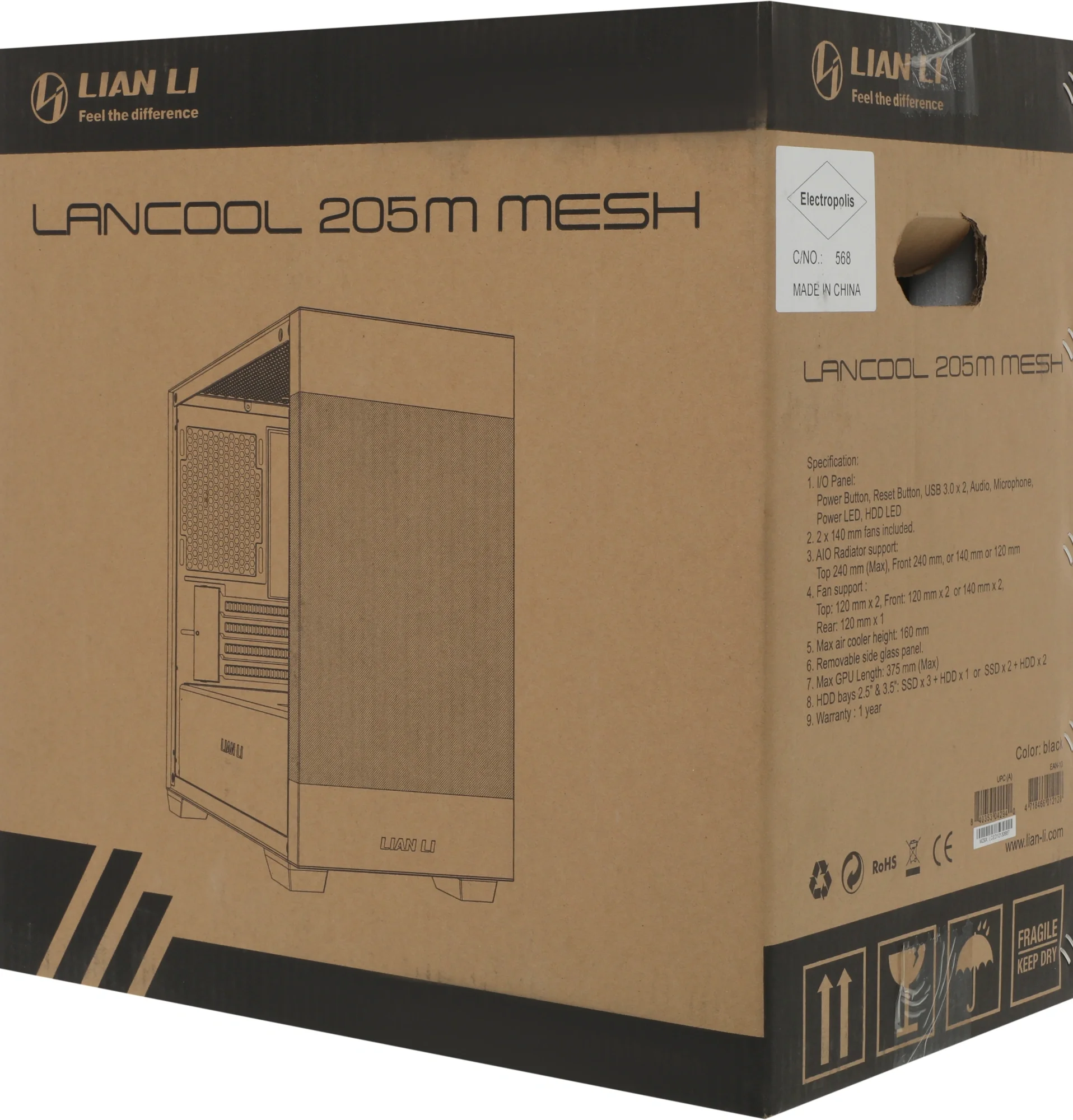 Корпус Lian-Li Lancool 205M Mesh черный без БП mATX 3x120mm 2x140mm 2xUSB3.0 audio bott PSU