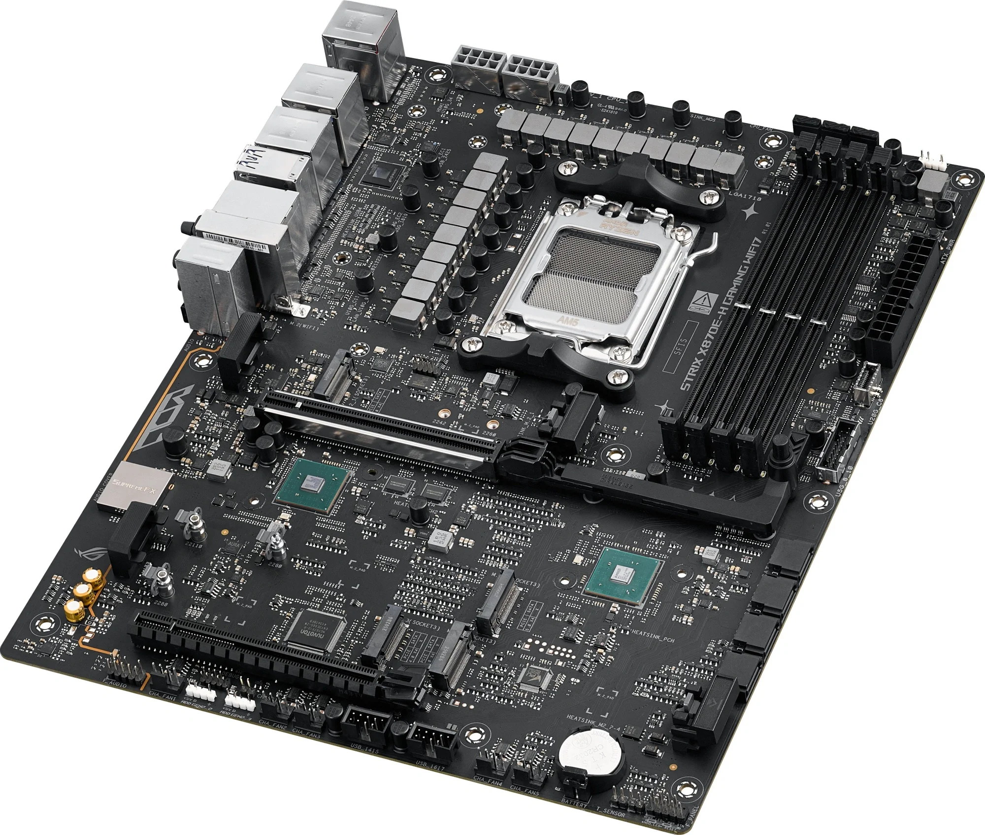 ASUS ROG STRIX X870E-H GAMING WIFI7 (Socket AM5, ATX, 4xDDR5(256GB), HDMI, 1xPCIe 5.0x16/1xPCIe 4.0x16, 1xLAN (5GbE), 4xSATA 6Gb/s, 4xM.2, Wi-Fi 7, 2xType-C, 4xUSB3.1, 6xUSB3.0, 2xUSB 2.0)