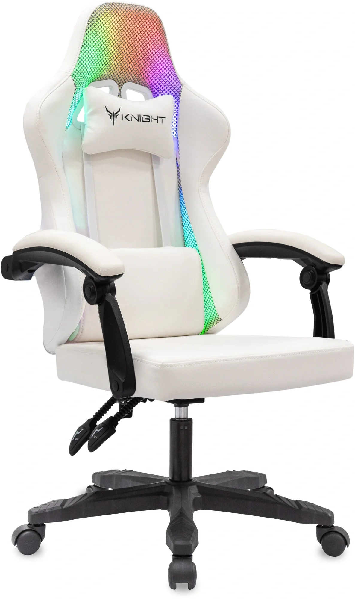Кресло игровое Knight Wolf RGB белый экокожа/ткань с подголов. крестов. пластик