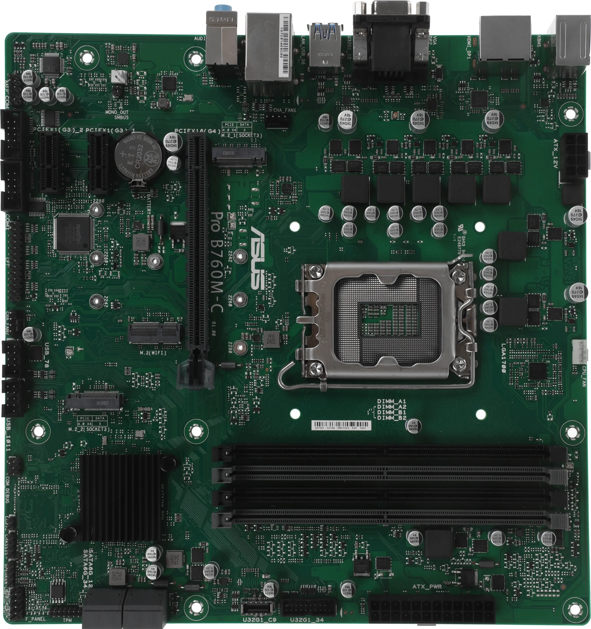 Материнская плата Asus - PRO B760M-C-CSM, mATX, Intel B760, 1xLGA 1700, 4xDDR5 до 128ГБ, 1x1GbE, audio, M.2, VGA, HDMI, DP, 2xPS/2, 4xSATA, 2xUSB2.0, 2xUSB3.2, PRO B760M-C-CSM