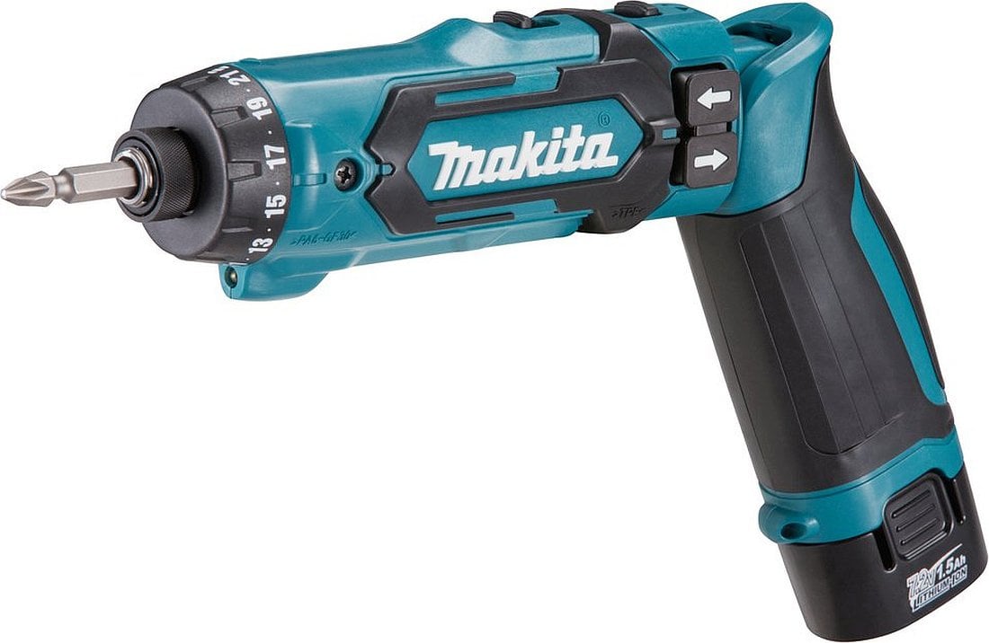 Makita DF012DSE Отвертка ак,{7.2В,2х1.5Ач Li-ion,6-ти гран 1\4",0-200\650об\м,3.6\5.6Нм,0.55кг,чем,подсветка}