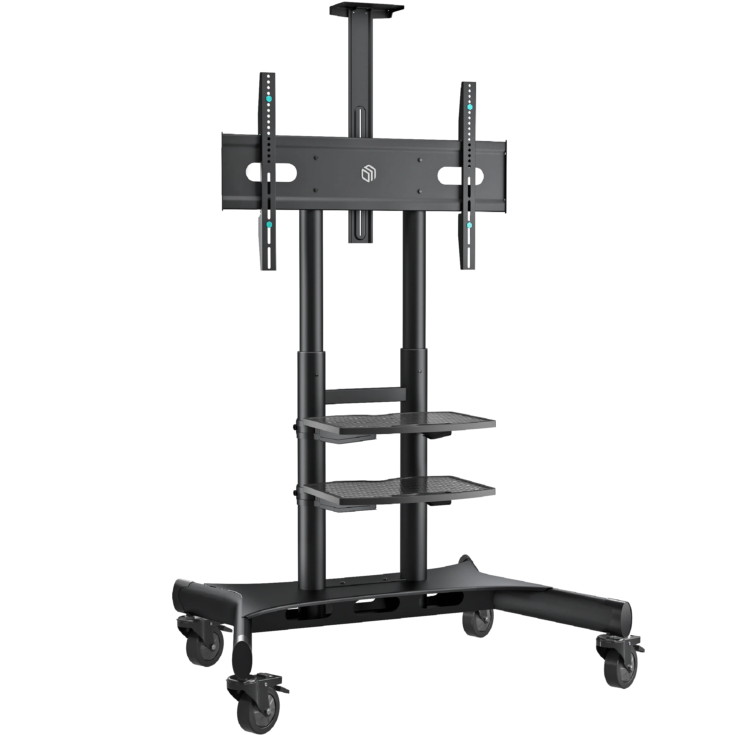 Мобильная стойка ONKRON TS1881 BLACK на 1 ТВ/ 55-80" от 200х200 до 800х500, макс нагр 90,9кг, 2 полки, высота 1050-1650мм, черный