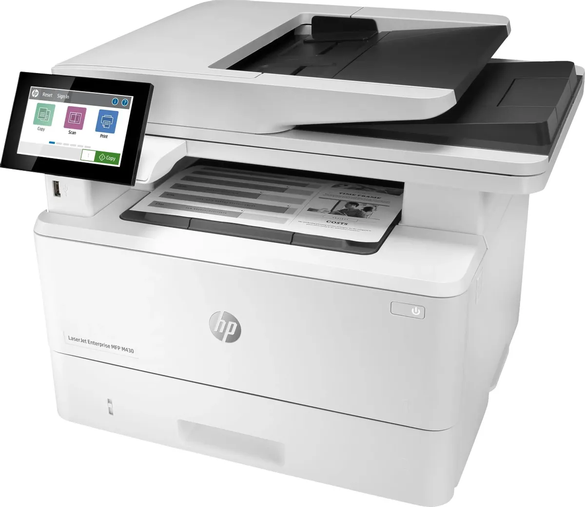 HP LaserJet Pro M430f (3PZ55A) A4 Duplex Net белый/черный (A4,38стр/мин,2Gb,LCD,лазерное МФУ,факс,USB2.0,сетевой,двуст.печать,DADF)