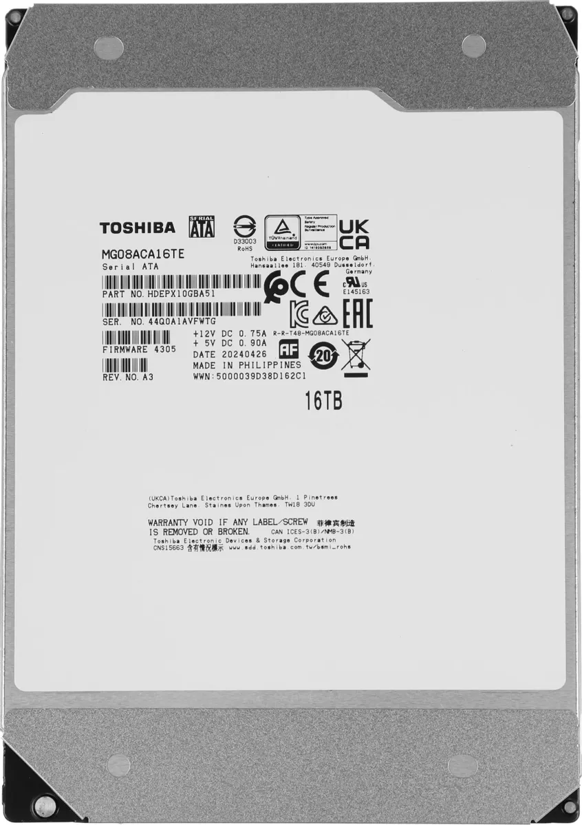 16TB Toshiba Enterprise Capacity MG08ACA16TE, 16ТБ, HDD, SATA III, 3.5"