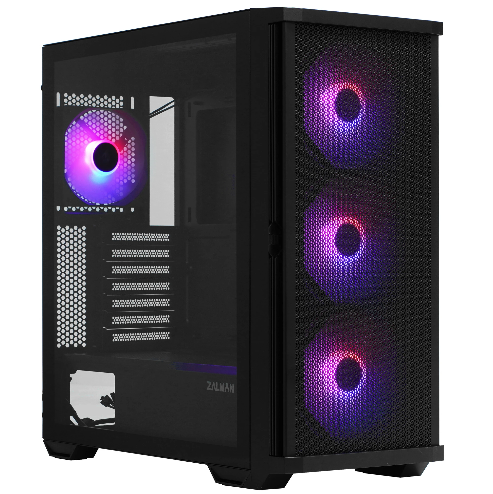 Miditower ZALMAN <Z10 Plus> ATX без БП BLACK, WINDOW, 2x3.5", 2x2.5", 2xUSB3.0, 1xUSB 3.1 Type-C, FRONT 3x140mm ARGB, REAR 1x120mm ARGB